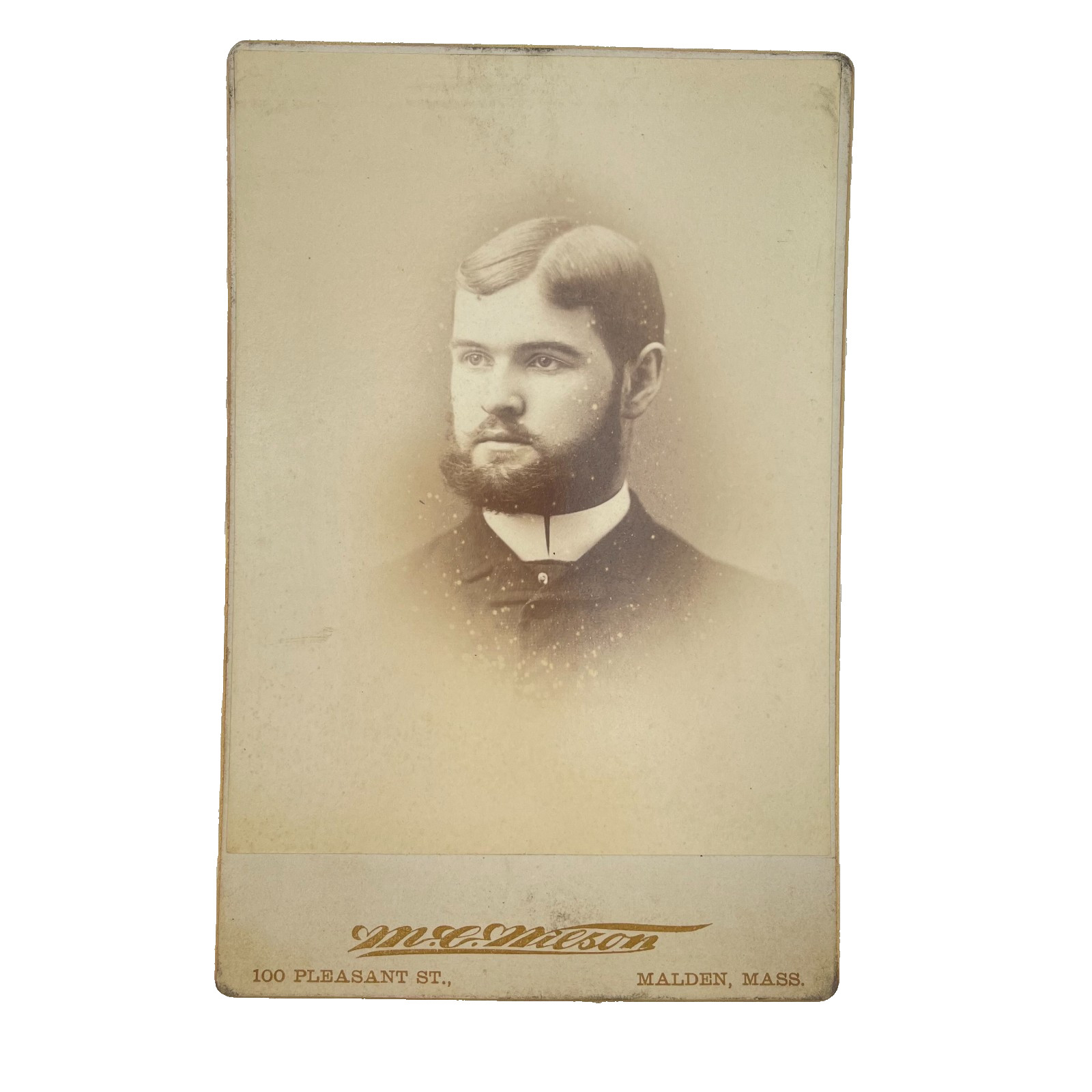 Antique Cabinet Card Man Handsome Beard Circa 1890s M C Nilson Malden Mass
