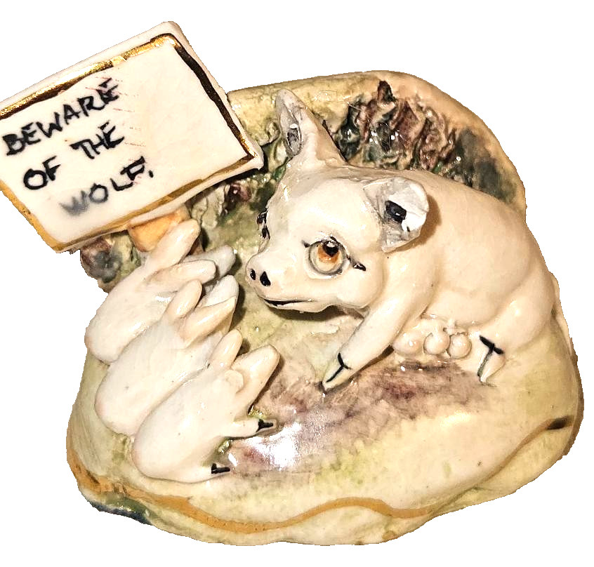 Vintage Basil Matthews Beware of the Wolf Pig Piglets Signed Ceramic Figurine Vintage Basil Matthews Beware of the Wolf Pig Piglets Signed Ceramic Figurine
