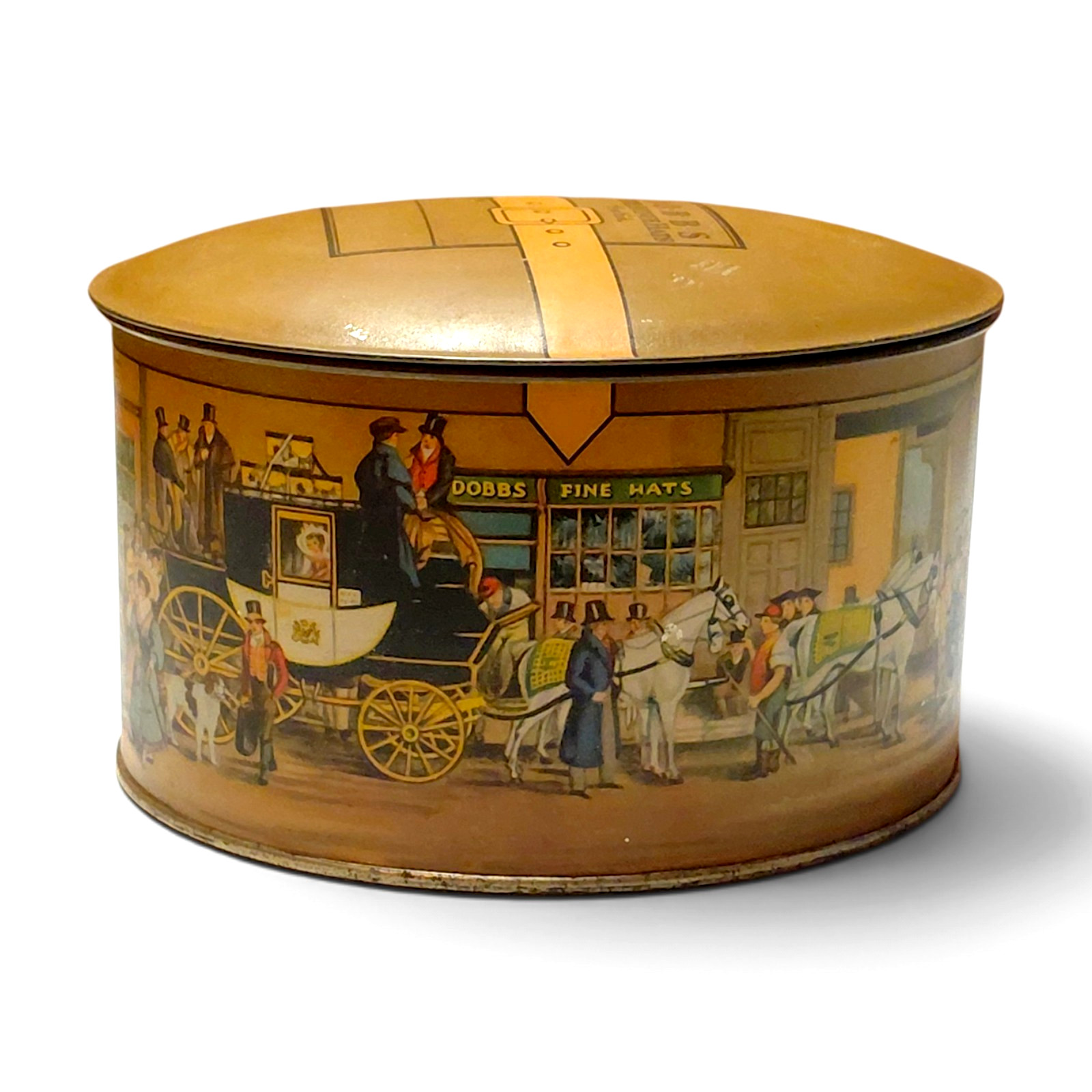Vintage Dobbs Fifth Avenue Hats New York Tin Hat Box Coach Scene Vintage Dobbs Fifth Avenue Hats New York Tin Hat Box Coach Scene