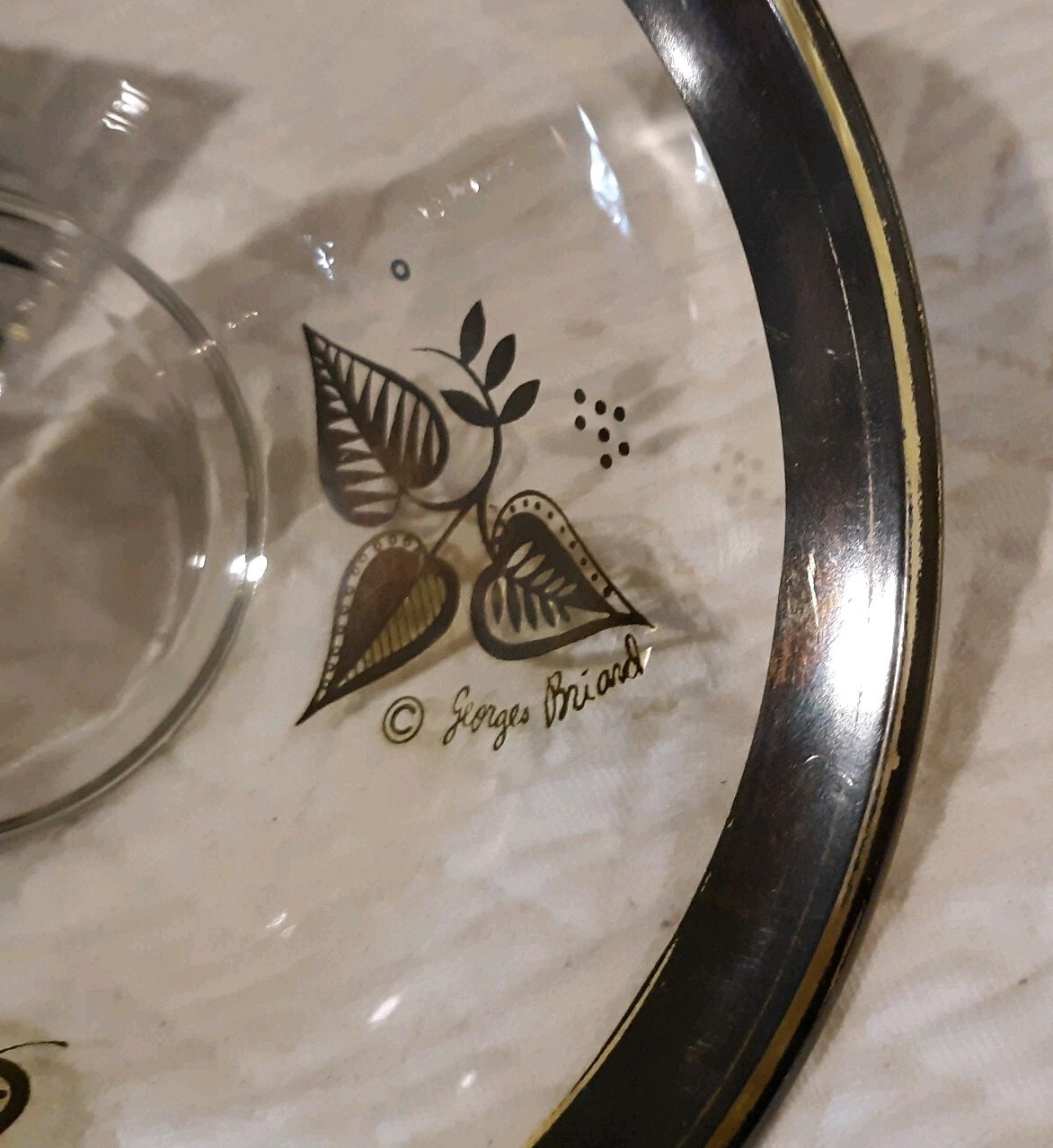MCM Vtg GEORGES BRIARD Signed MCM Candy Nut Dish Silver Accents