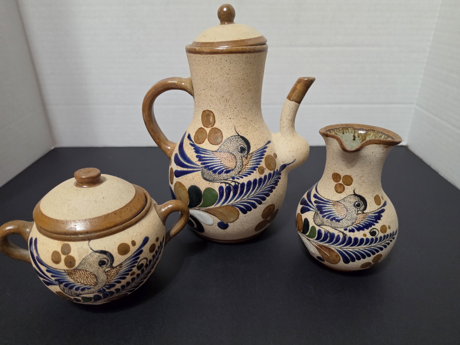 Vintage Hand Painted Tonala Mexican Stoneware Tea Set