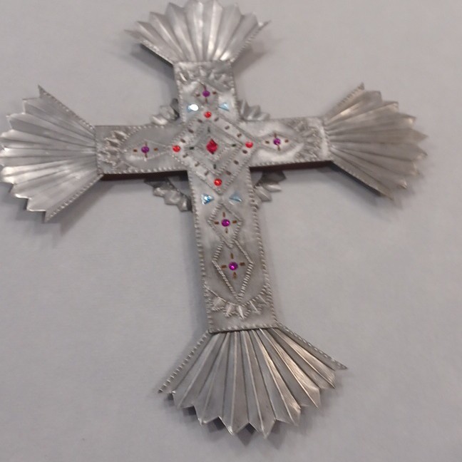 Marion Moore Taos Tin Works Handcrafted Wall Cross New Mexico Folk Art  22.5×19