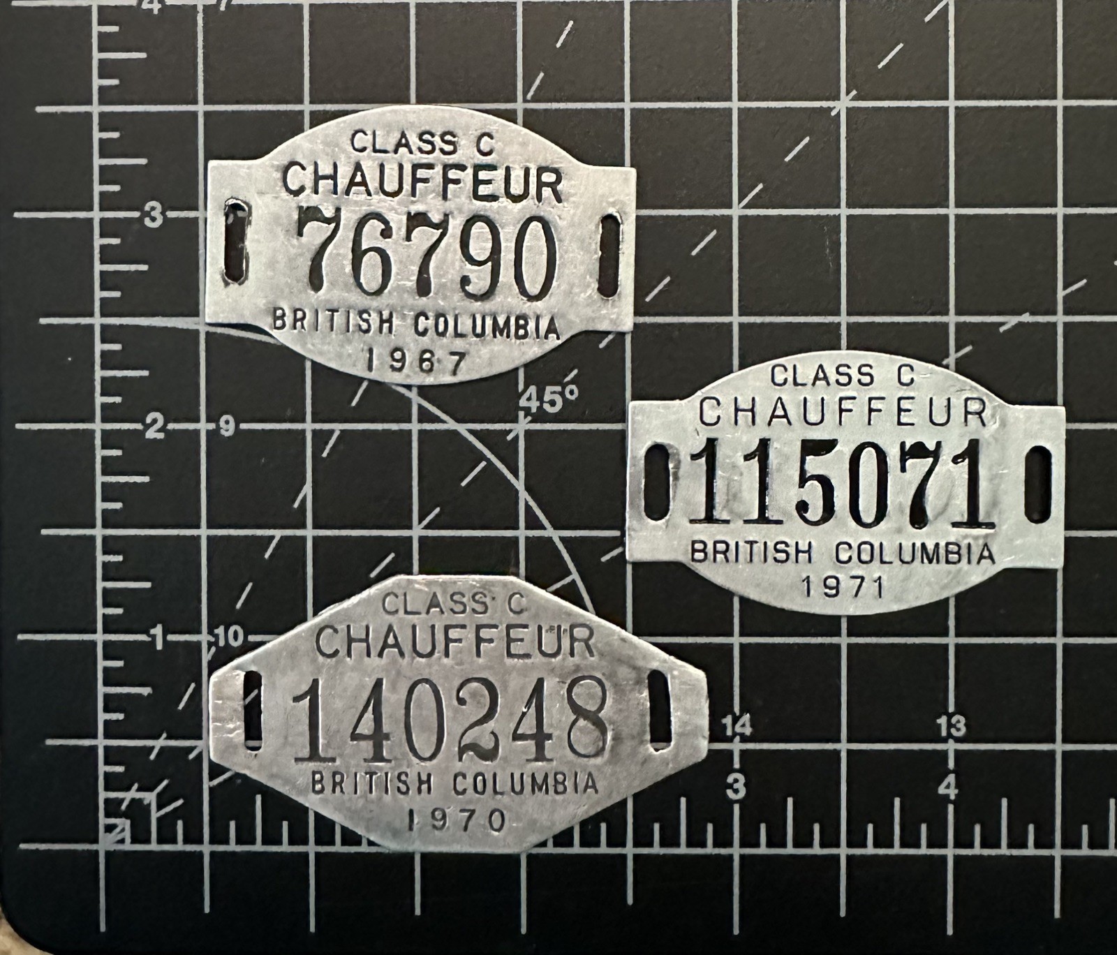 3 ORIGINAL Vintage 1967 1970 1971 British Columbia Driver Licenses Chauffeur
