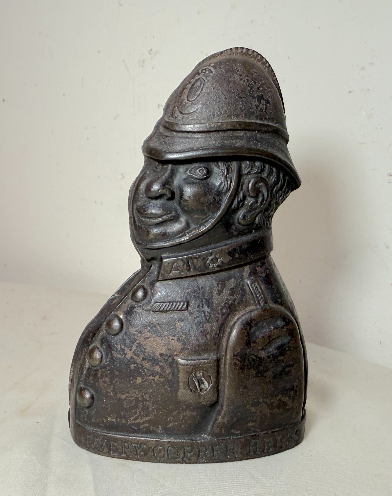 Rare antique 2 face Every Copper Helps Sydenham & McOustra cast iron still bank Rare antique 2 face Every Copper Helps Sydenham & McOustra cast iron still bank