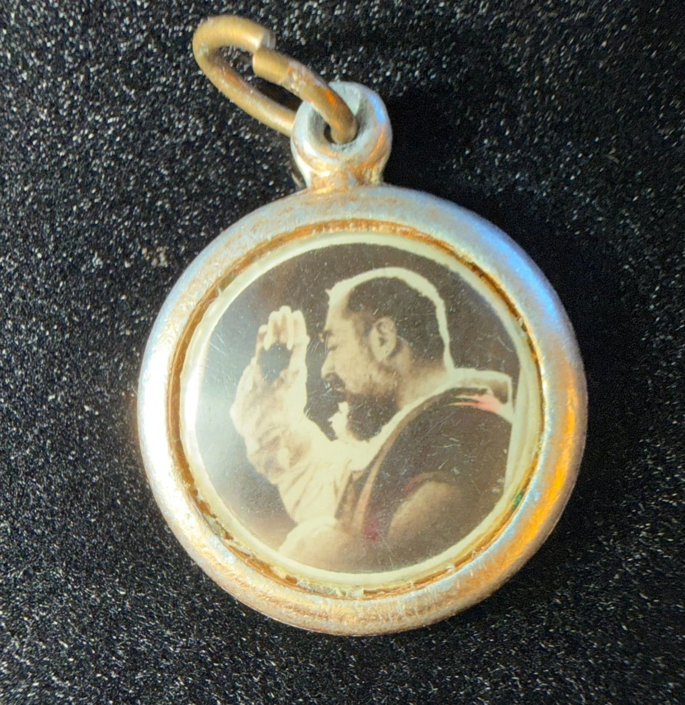 Vintage Saint Padre Pio 21mm Black White Medal  Italy