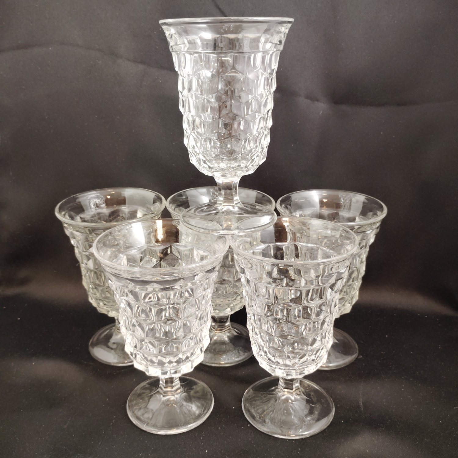 Fostoria 'American' Clear Cut Crystal Glass Water Goblets, Set Of 6, OBO