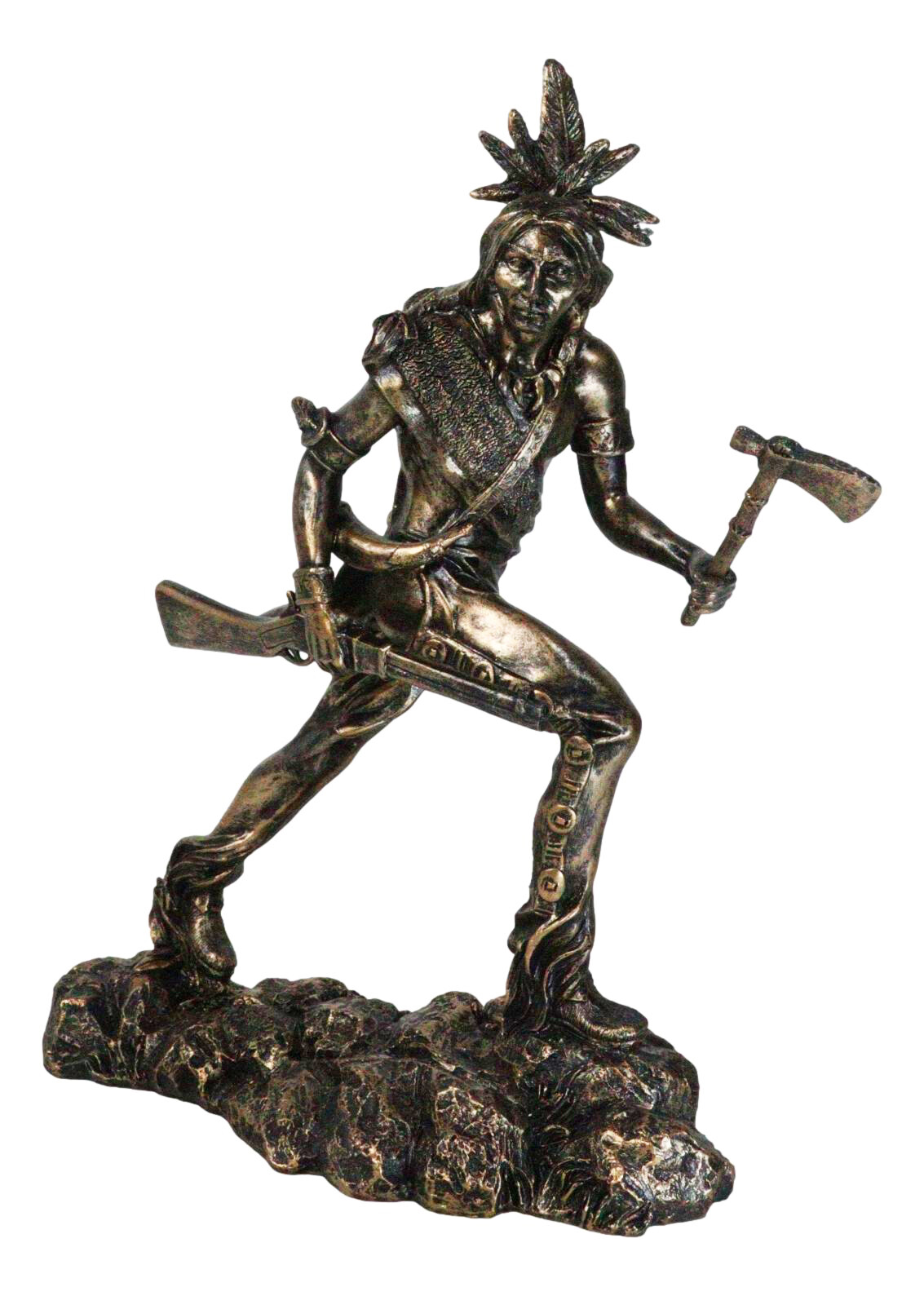 Native Sioux Indian Tribal Warrior Chief Holding Tomahawk Axe And Rifle Figurine