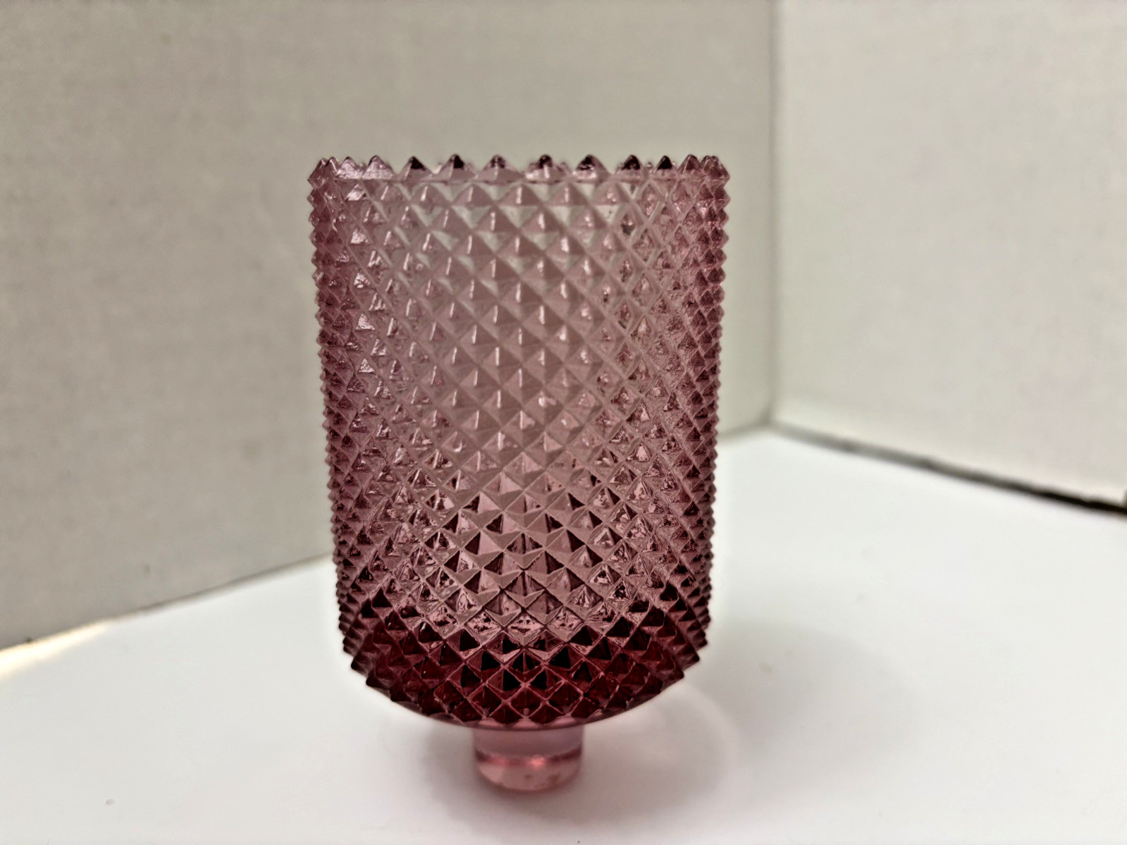Vintage Faroy Pink Pegged Votive Glass Candle Holder Diamond Cut Pattern