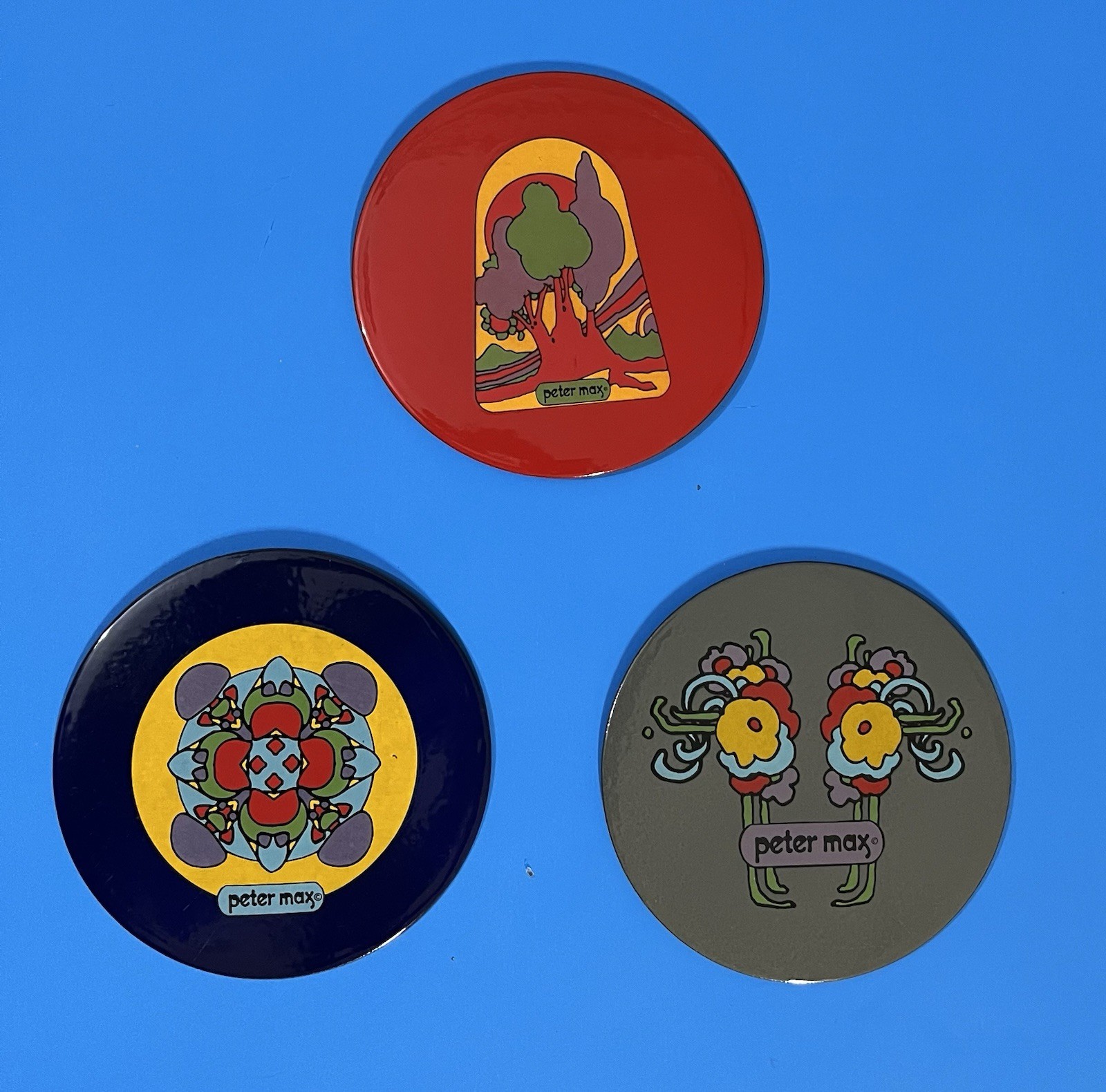 Set Of 3 Vintage PETER MAX Enamel Hot Plates Ernest Sohn Set Of 3 Vintage PETER MAX Enamel Hot Plates Ernest Sohn