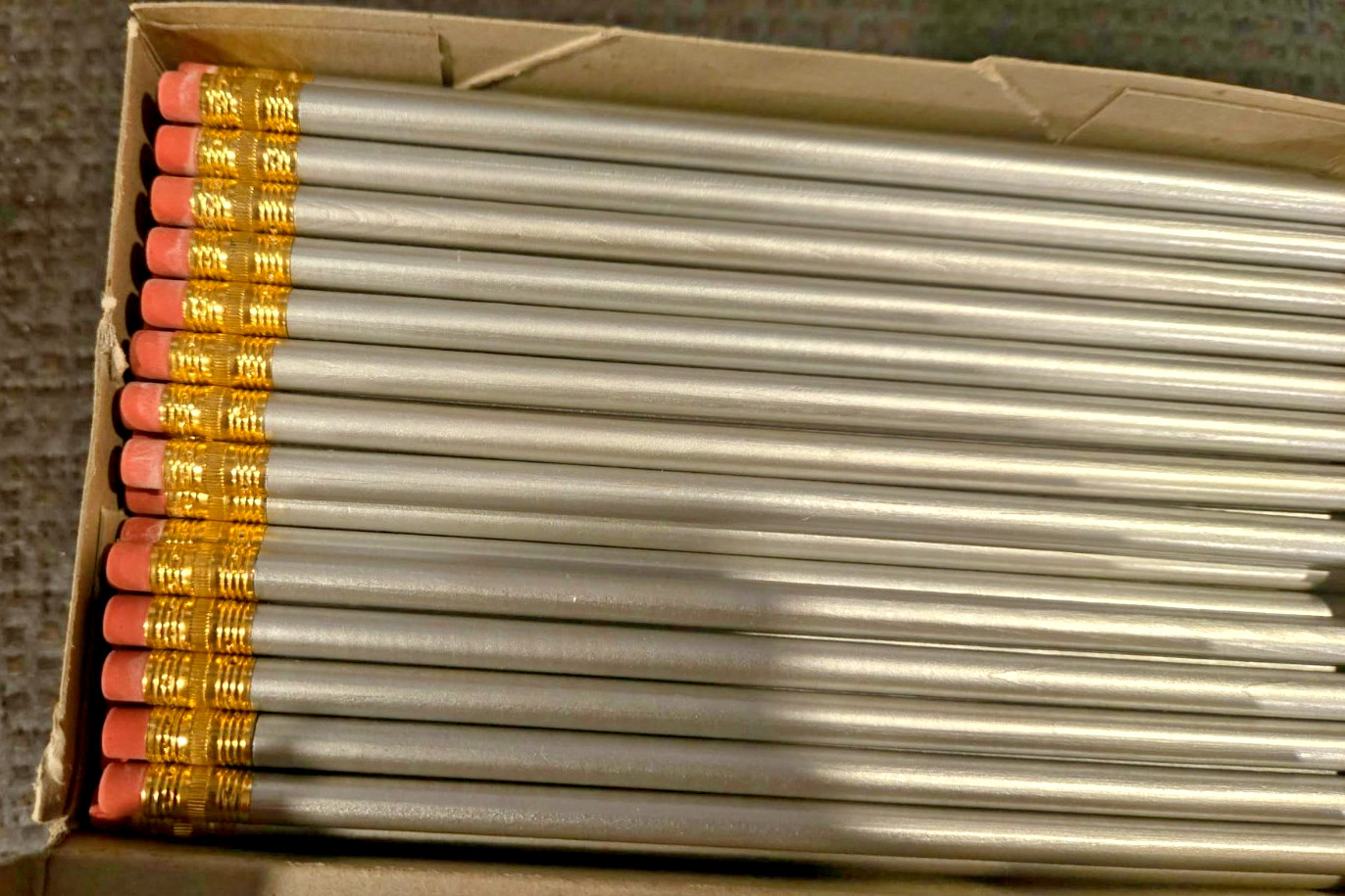 Full Box 144 Vtg Eberhard Faber 1111 Tiger No. 2 School Pencils UNMARKED Silver