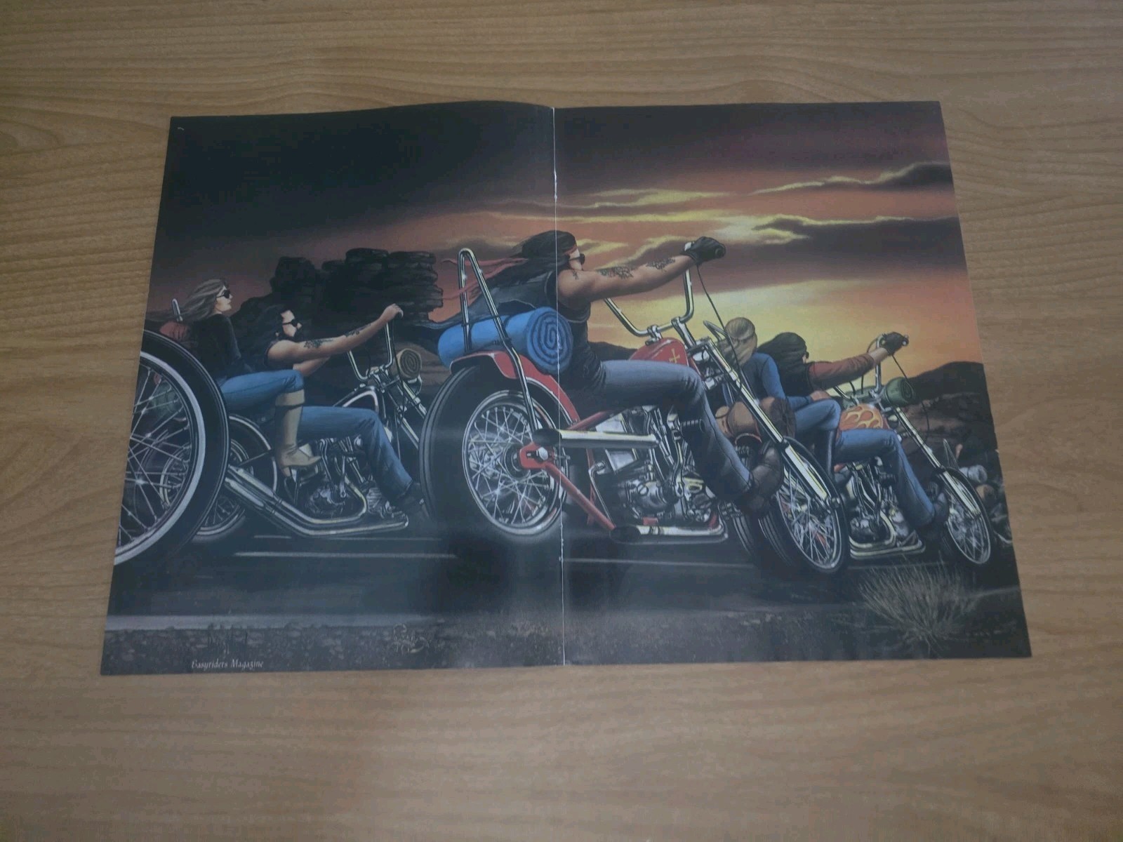 1986 Print Ad David Mann Motorcycle Magazine Centerfold Bikers Ride Art Sunset