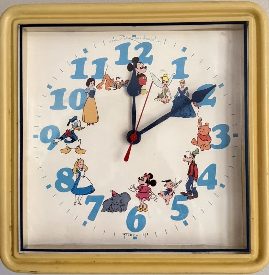 Vintage Walt Disney Productions Welby Character Wall Clock Mickey Tinker Bell