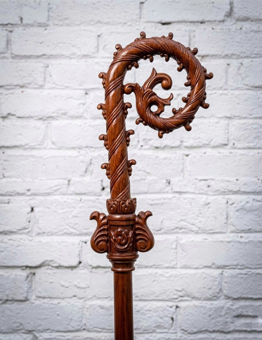 Elegant Hand-Carved Wood Bishop Crosier Staff - 72