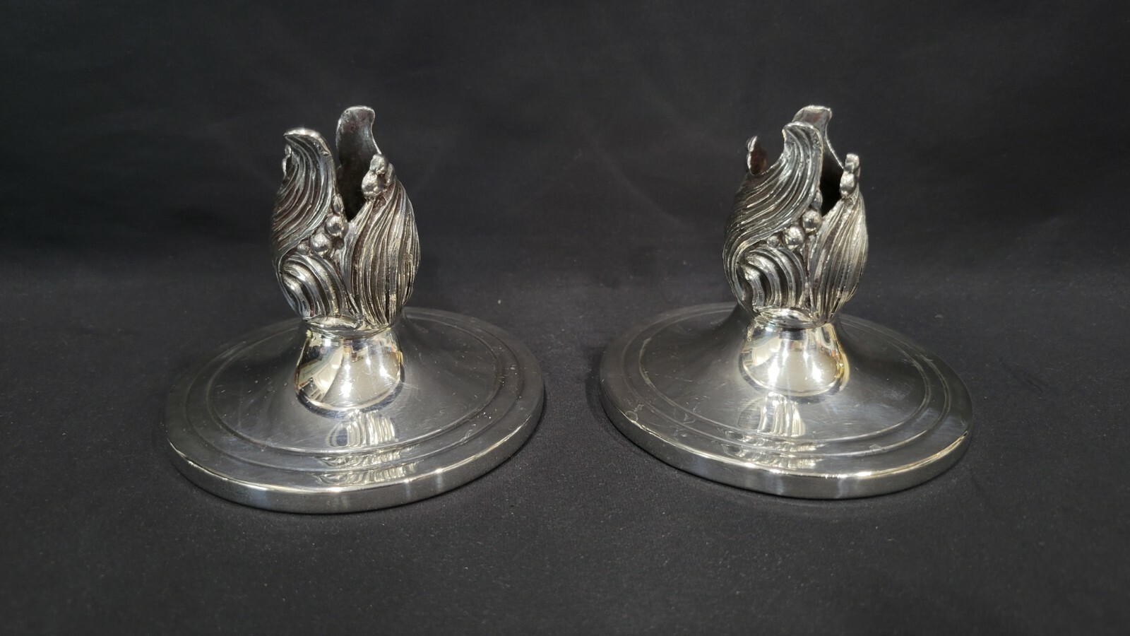 Pair of Vintage Durham Sterling Silver Art Nouveau Style Candle Holders, 221 g