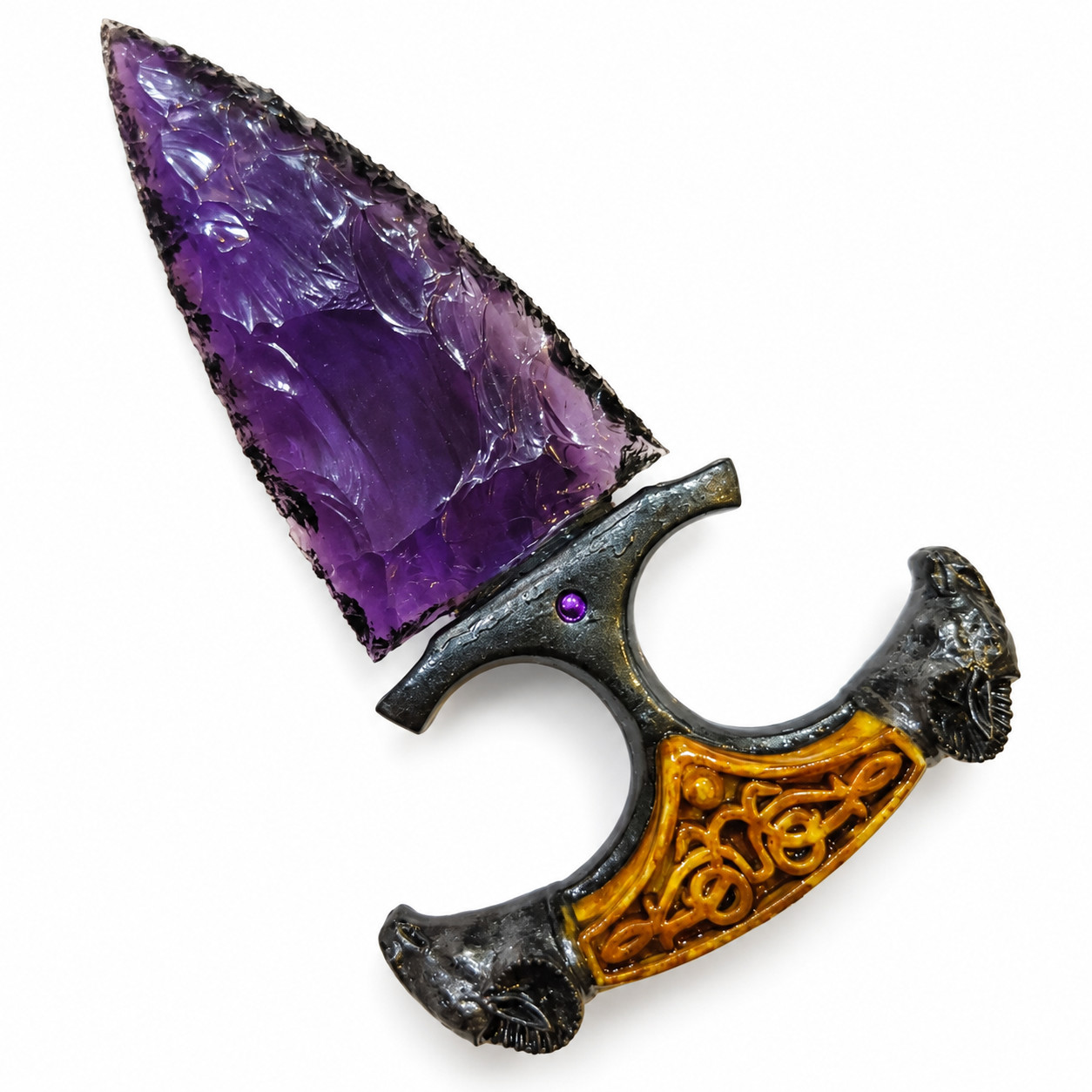 6 Amethyst Glass Arrowhead Collectible Knapped Crystal Stone Artifact Gift