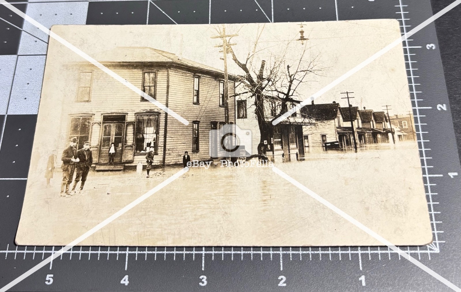 1910s Kenton OH Ohio FLOOD Disaster DETROIT STREET Vtg RPPC PHOTO Postcard