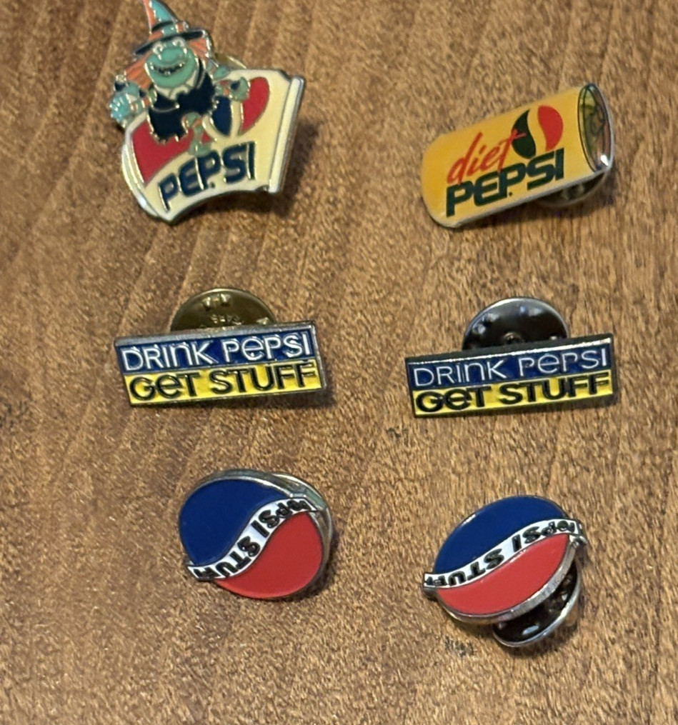 Vintage 1990's Pepsi Enamel Lapel Pin Lot Of 6-Pepsi Stuff-Diet Pepsi-Witch Vintage 1990's Pepsi Enamel Lapel Pin Lot Of 6-Pepsi Stuff-Diet Pepsi-Witch