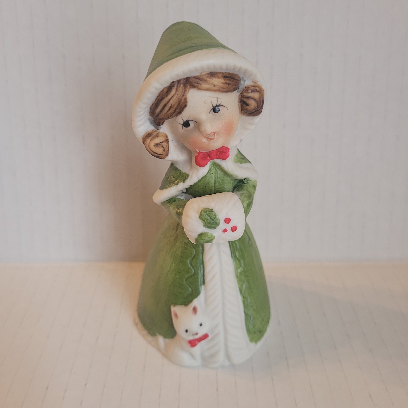 1978 Jasco Vintage Merri-Bell Green Girl With Cat Bisque Porcelain