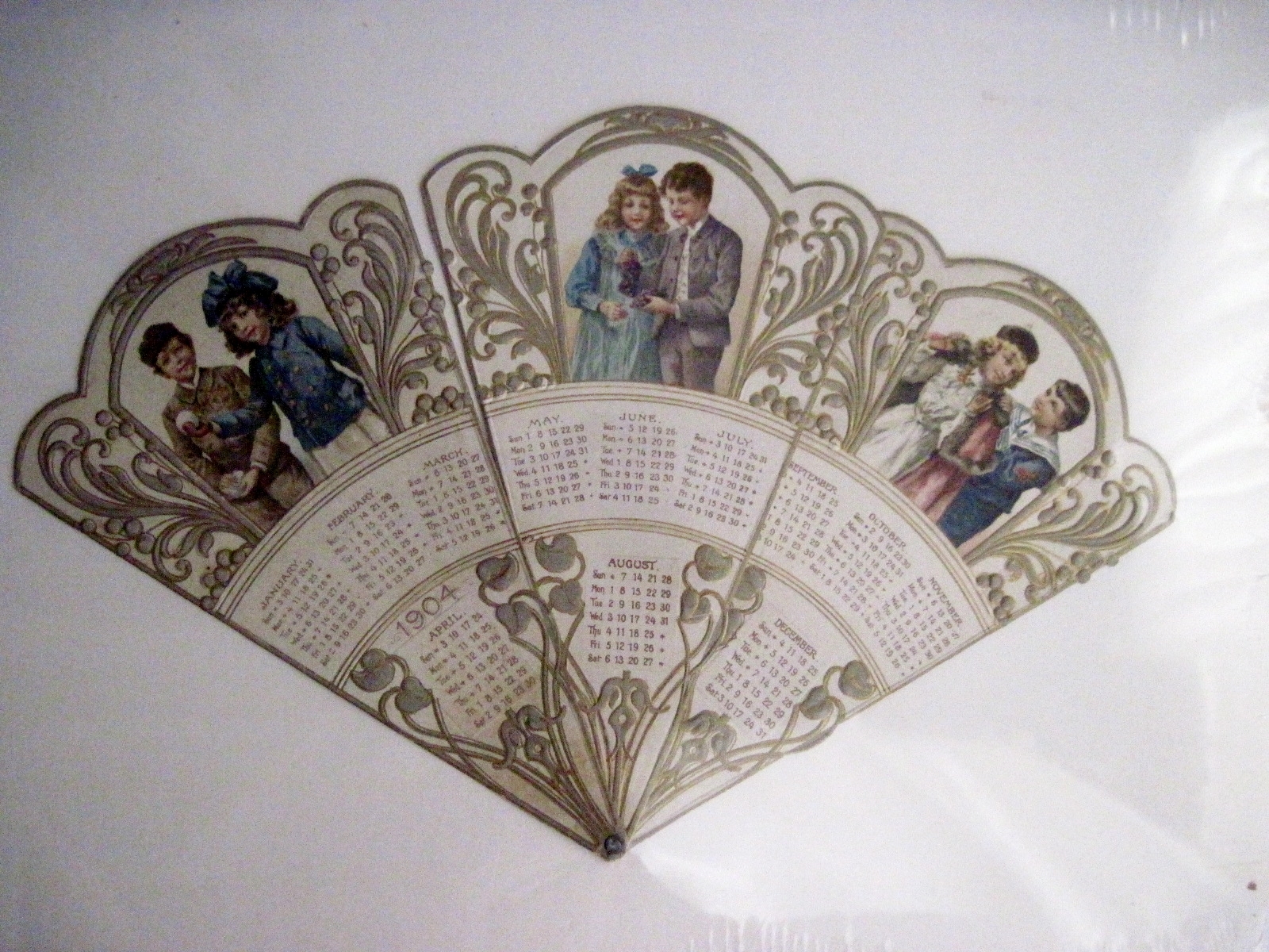 Vintage 1904 Calendar Fan w/ Gorgeous Pictures of Victorian Boys & Girls *