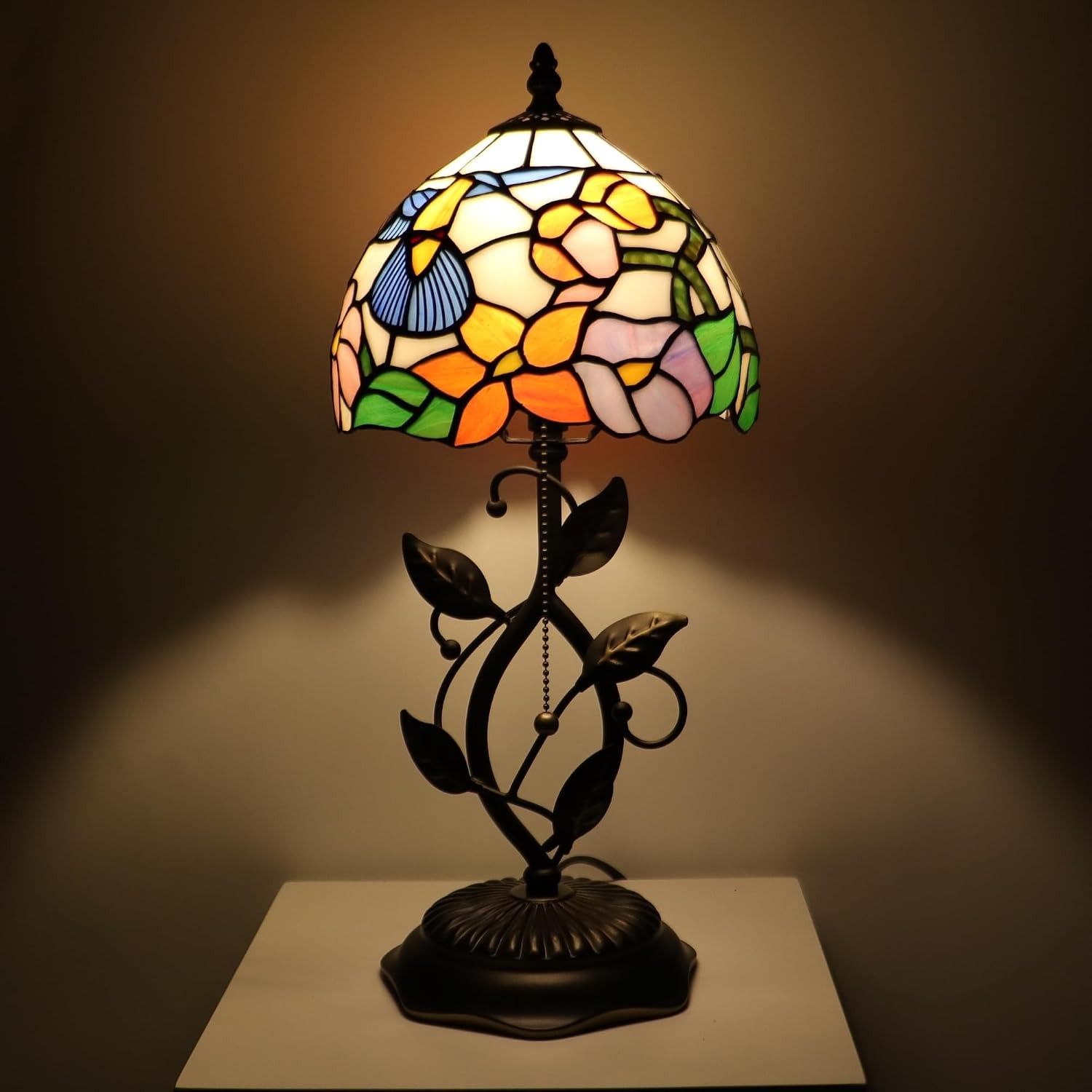 Tiffany Style Stained Glass Table Lamp Blue Hummingbird 18\