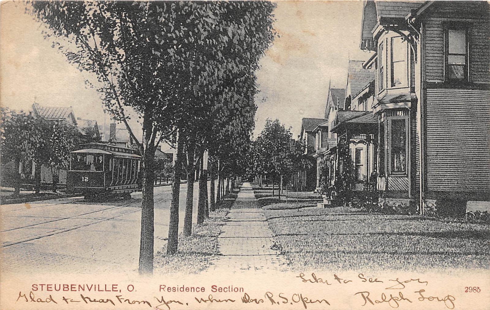 E74/ Steubenville Jefferson County Ohio Postcard 1907 Residence Section Trolley