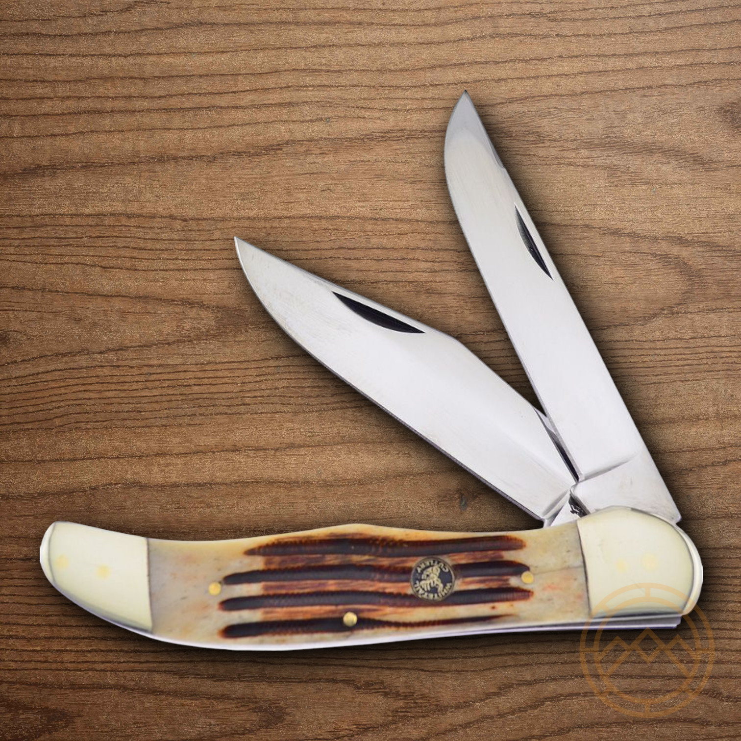 Frost Cutlery Hunter Pocket Knife Mirror Stainless Steel Blades Bone Handle