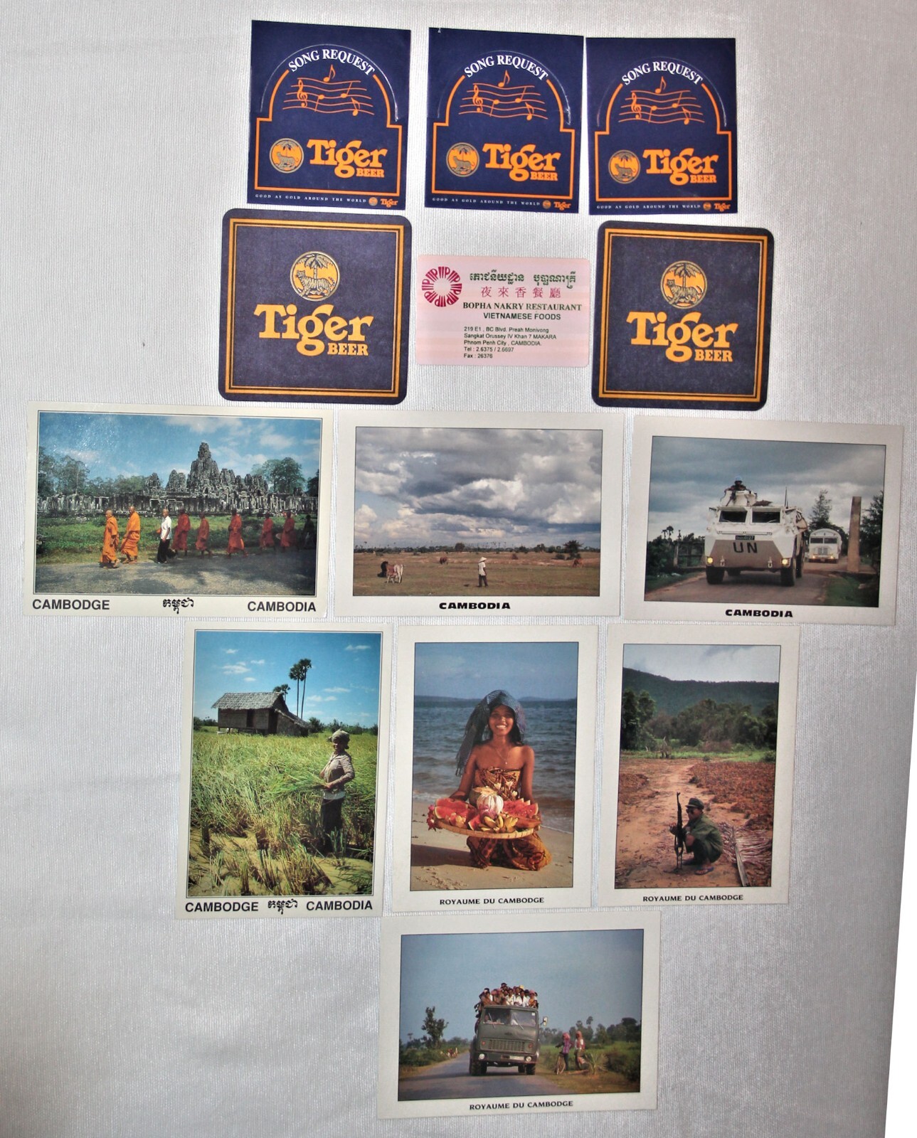 VINTAGE 1970\'S-1980\'S CAMBODIAN TOURIST SOUVENIRS, POSTCARDS, COASTERS, ETC