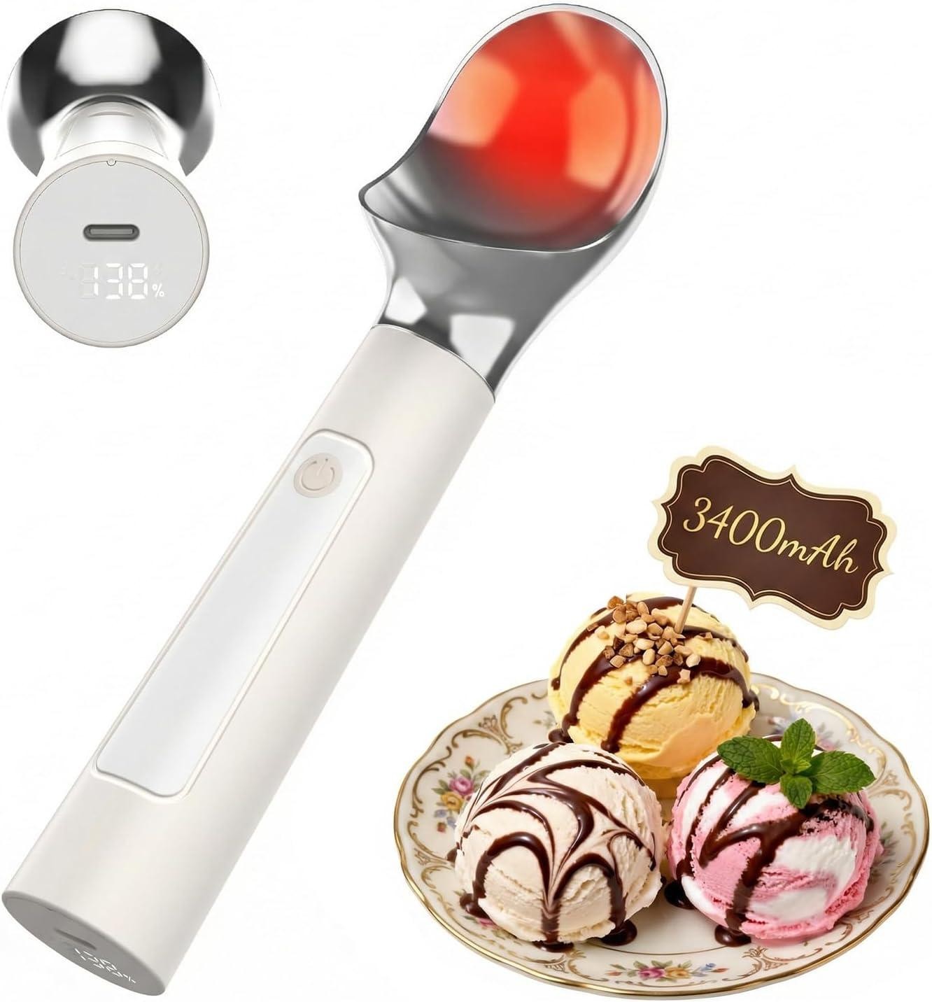 Heated Ice Cream Scoop – Electric Scooper for Hard Ice Cream and Desserts