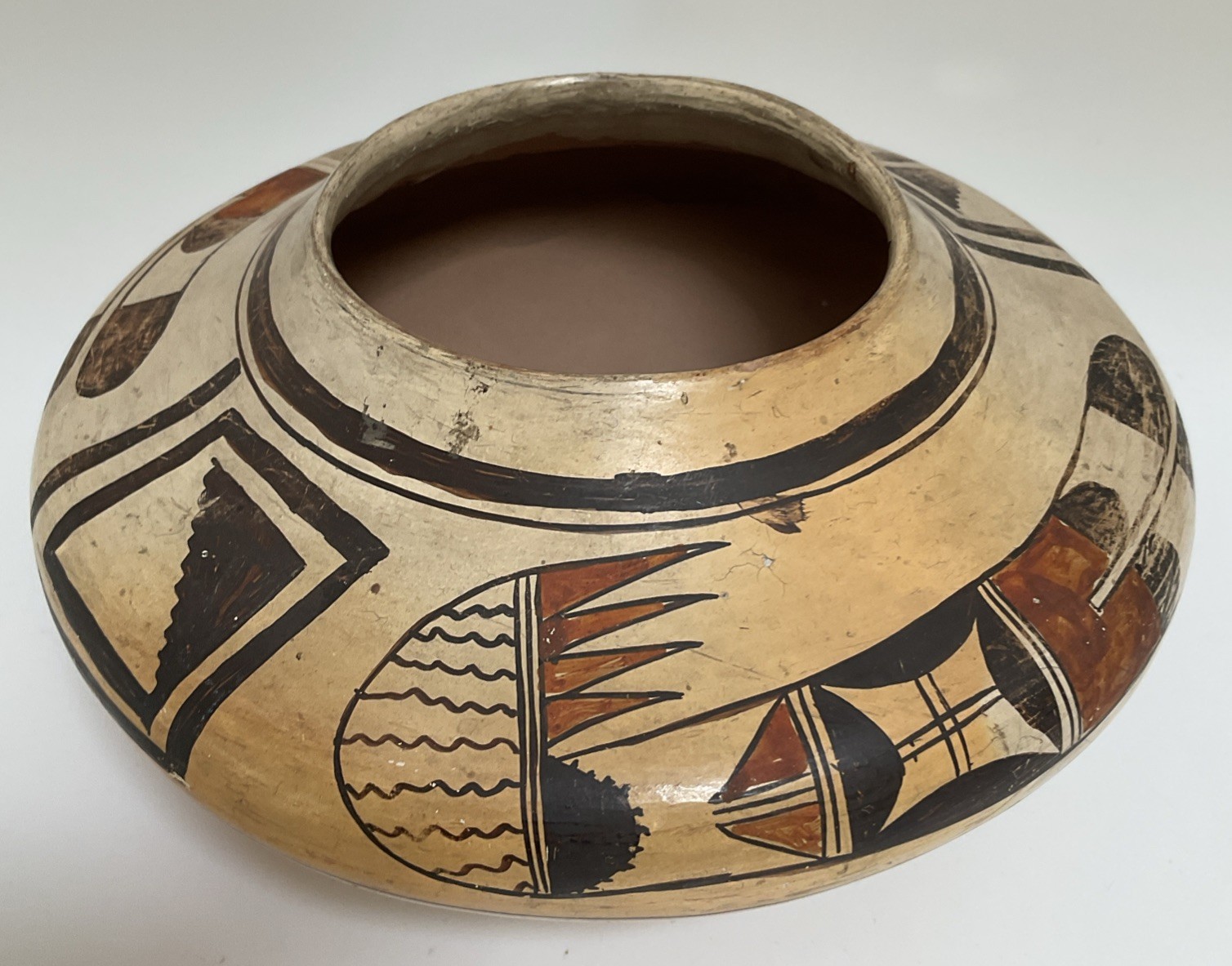 Early Native American Hopi Tewa Pot Jar Hand Made Hand Painted Old Pottery