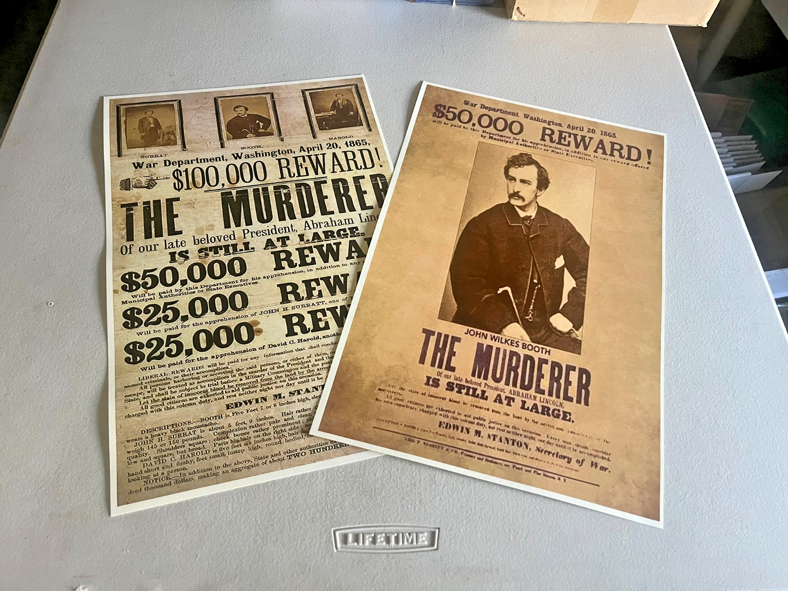 Lincoln Assassination 1865, Reward Poster Reprint, John Wilkes Booth, Nice