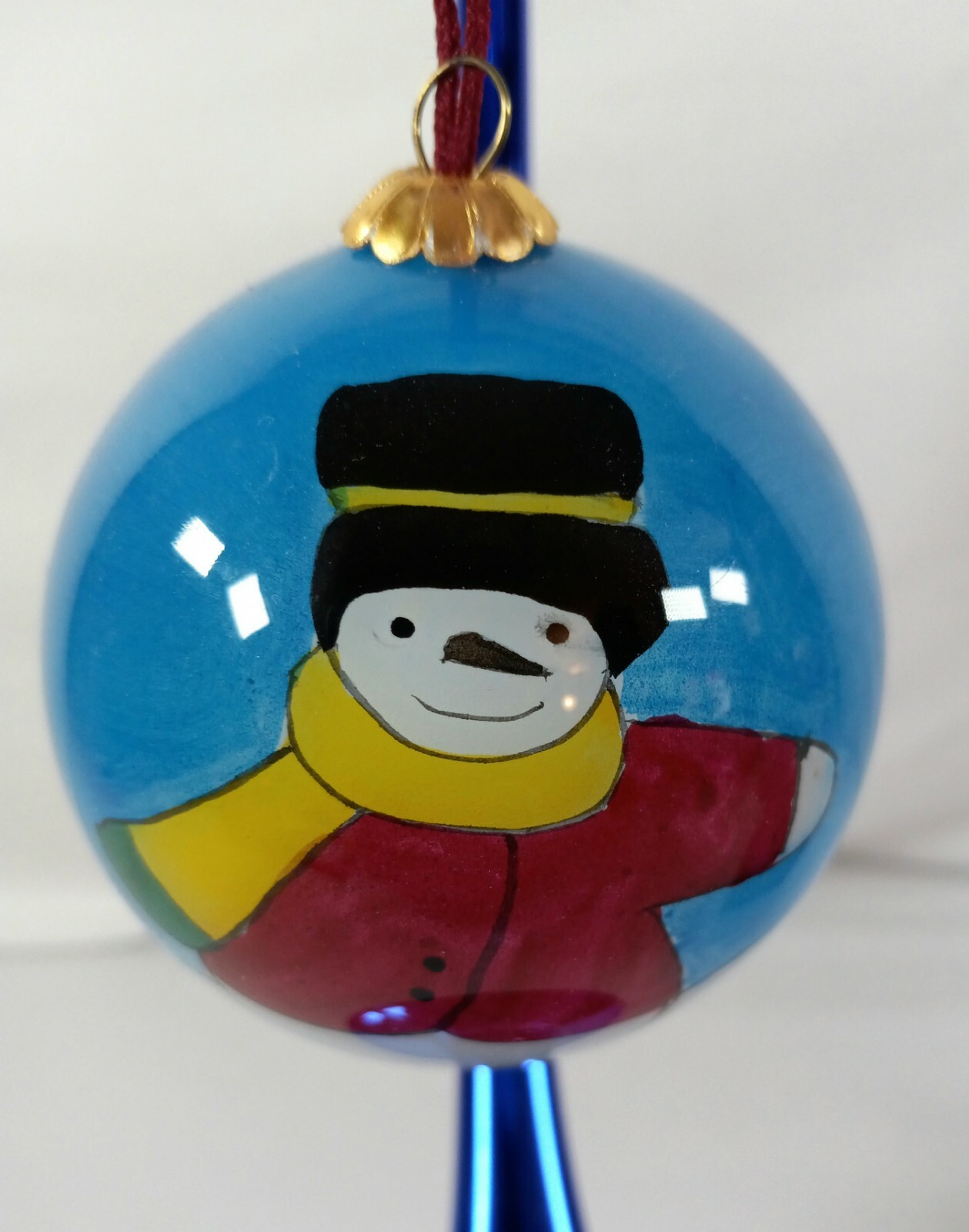 Handpainted Snowman Blown Glass Ball Ornament In Ornament Box Christmas 