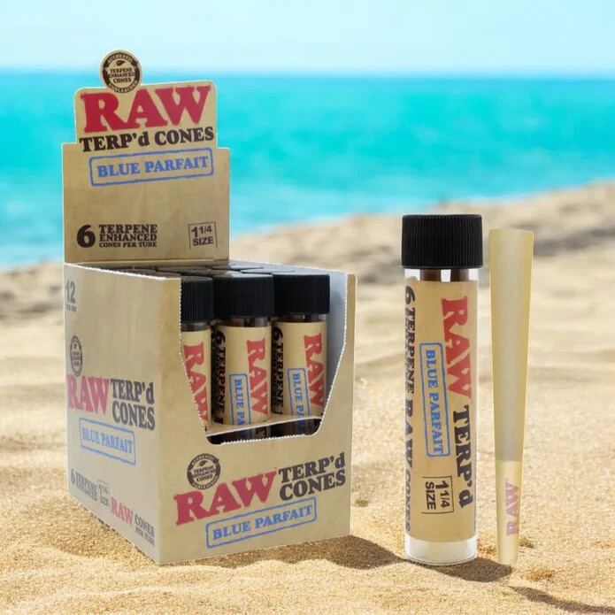 12 X RAW TERP\'D ENHANCED CONES 🤩 BLUE PARFAIT 🤩 1 1/4 SIZE FULL BOX 72 CONES