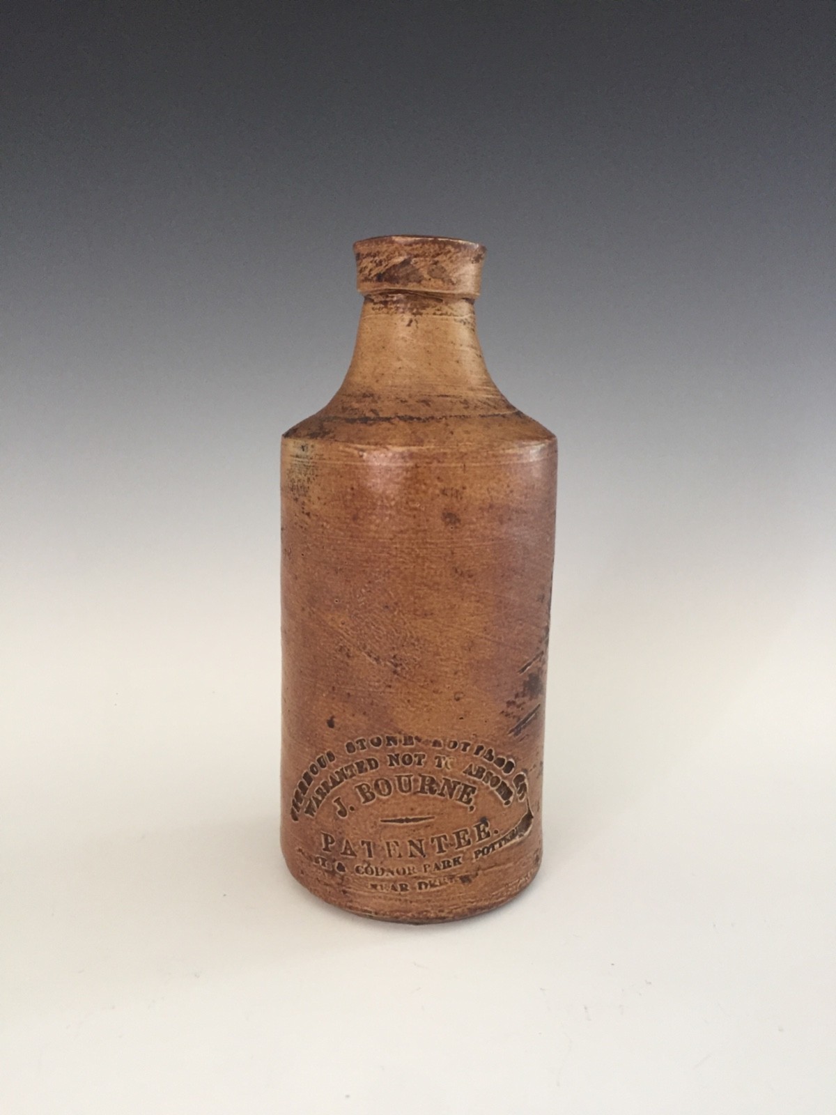 ANTIQUE J. BOURNE & SON STONEWARE MASTER INK BOTTLE, P. & J. ARNOLD, LONDON 6 IN