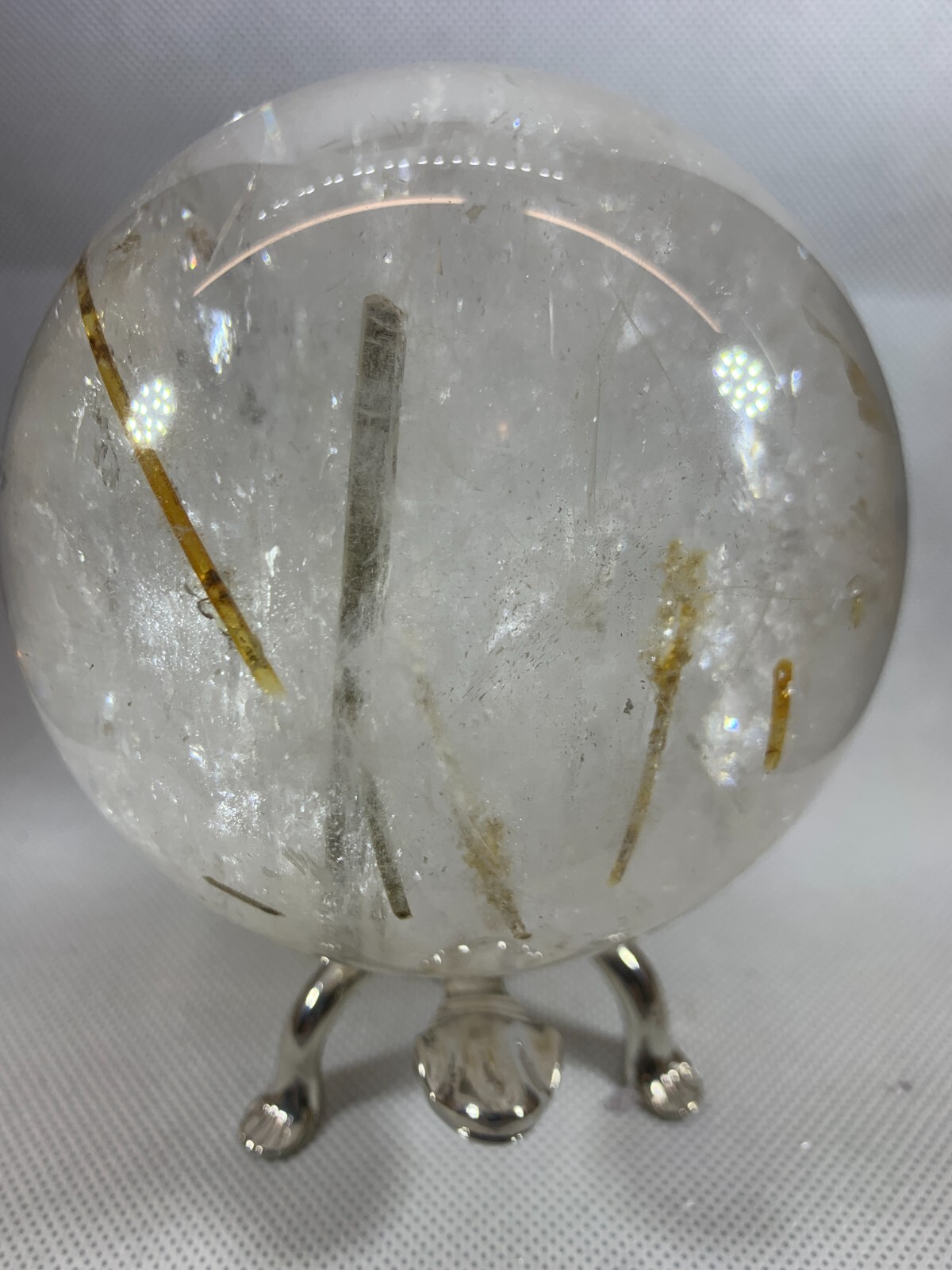 MILKY QUARTZ SPHERE WITH STICK RUTILE IN GREEN AND GOLD - 100mm (4\