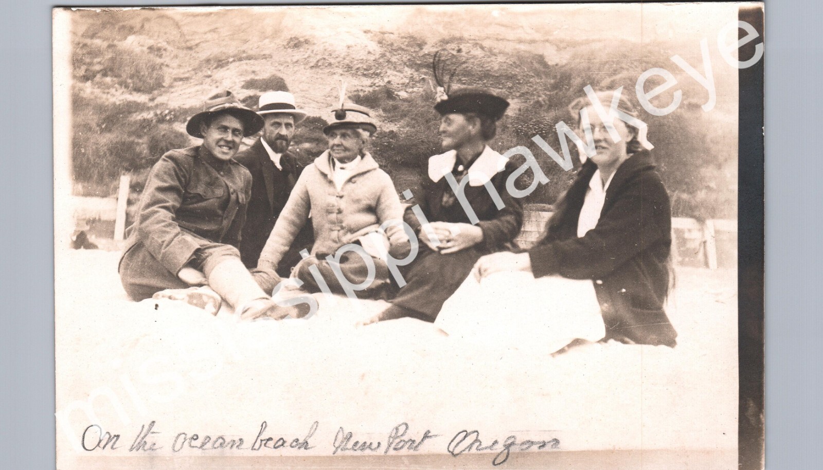 OCEAN BEACH PARTY newport or real photo postcard rppc oregon ~SIDE TRIM