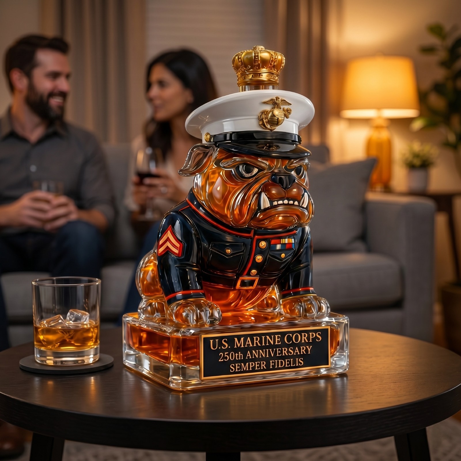 Marine Bulldog Whiskey Decanter, Military Liquor Bottle, USMC Inspired Bar Decor