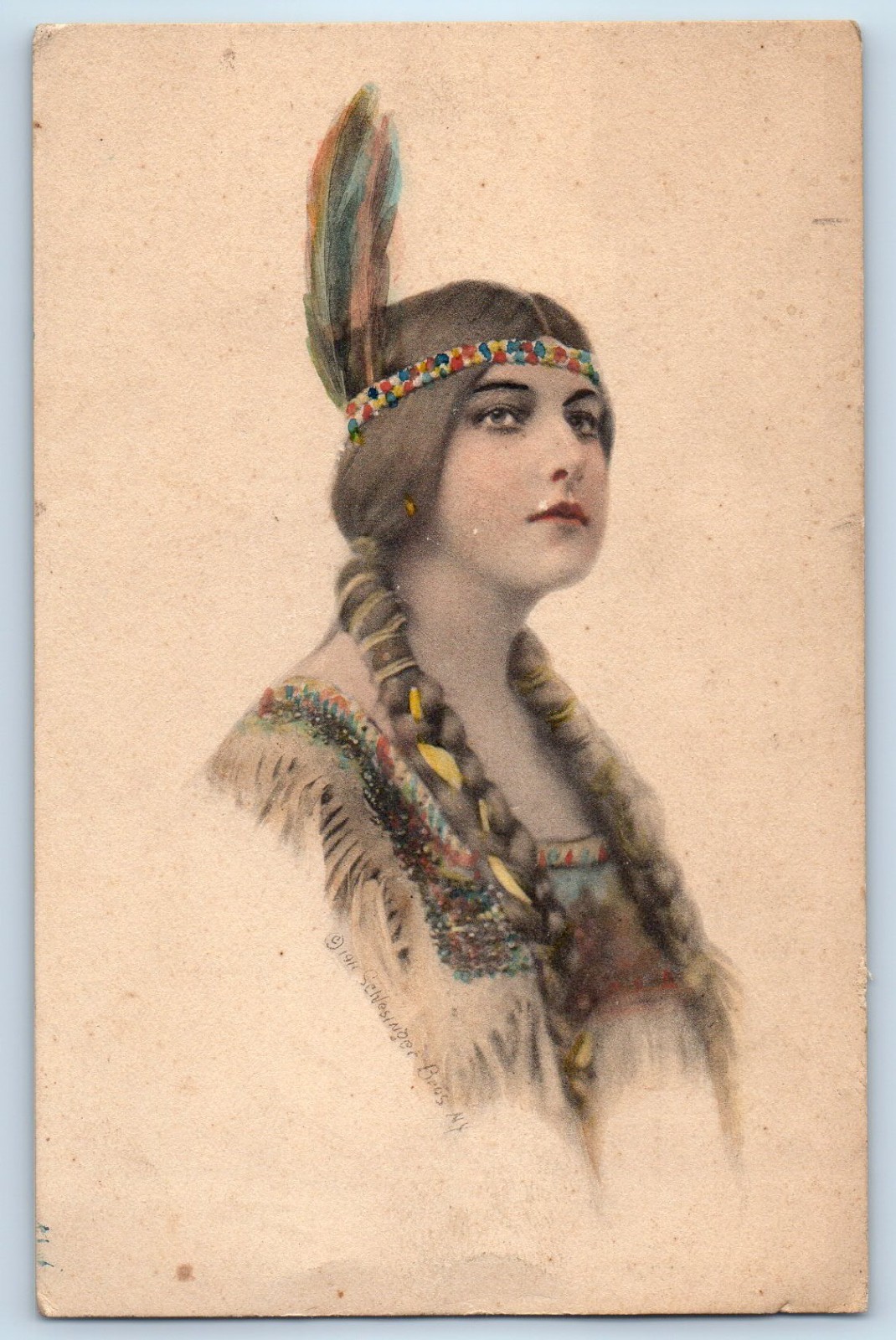 c1910\'s Indian Woman Braided Long Hair Signed Artist Posted Antique Postcard c1910\'s Indian Woman Braided Long Hair Signed Artist Posted Antique Postcard