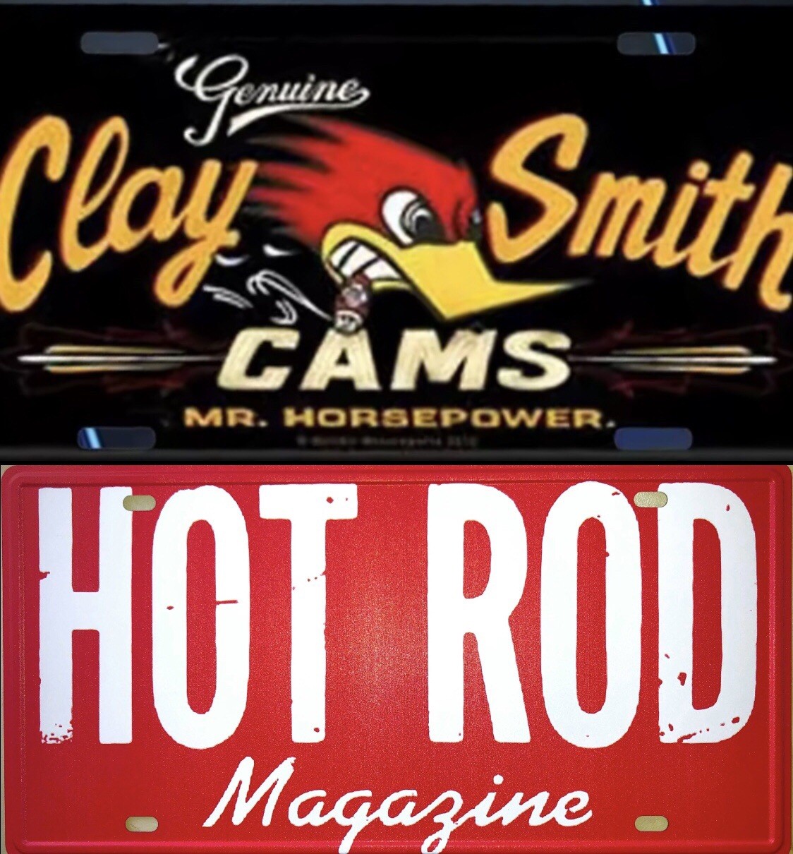 2 Pack Clay Smith Mr Horsepower + Hot Rod Magazine Logo Display License Plate