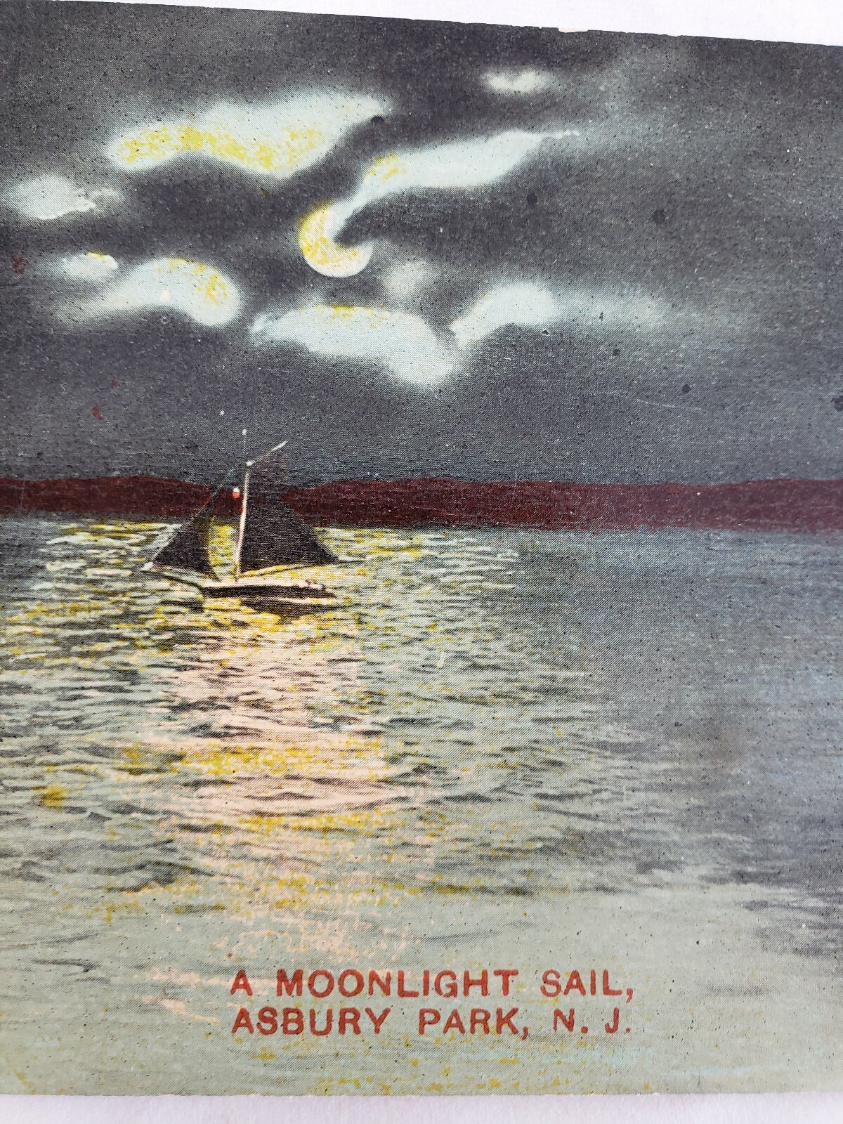C 1910 A Moonlight Sail Sailboat on the Water Asbury Park NJ DB Postcard C 1910 A Moonlight Sail Sailboat on the Water Asbury Park NJ DB Postcard