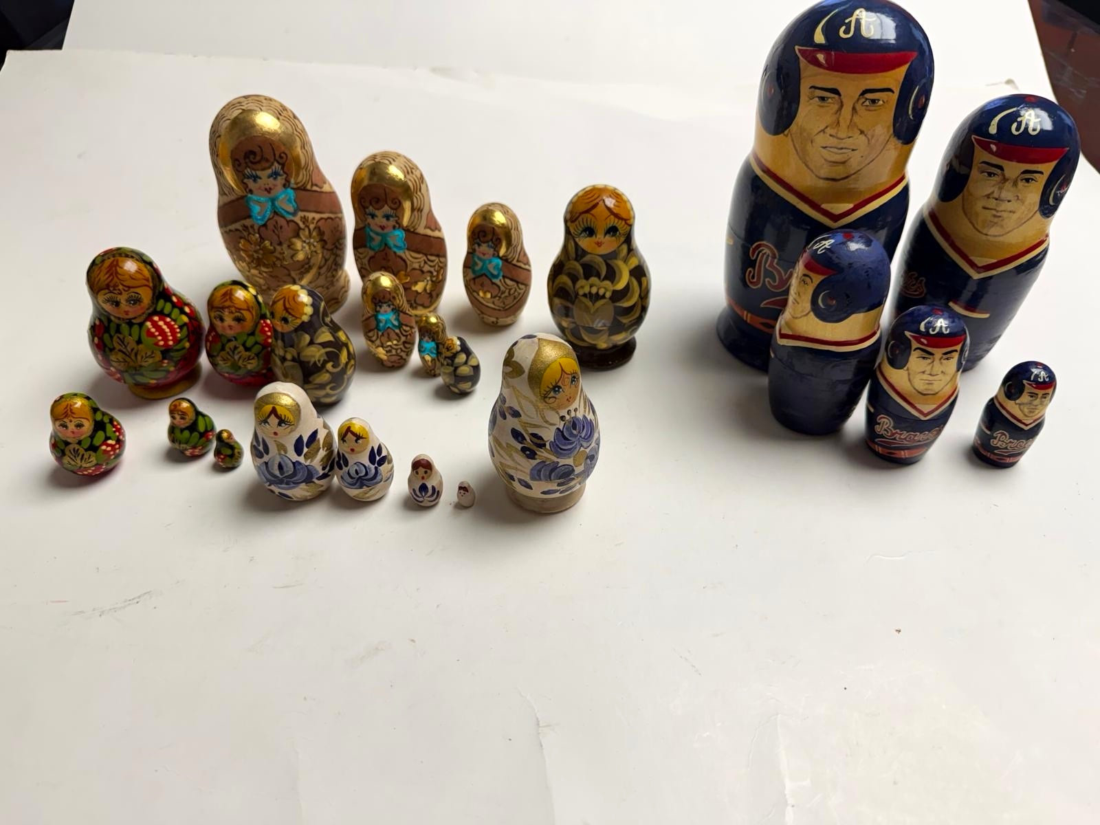 Russian Matryoshka Nesting Dolls Lot Handmade Hand-Painted incl. Sports Set Russian Matryoshka Nesting Dolls Lot Handmade Hand-Painted incl. Sports Set