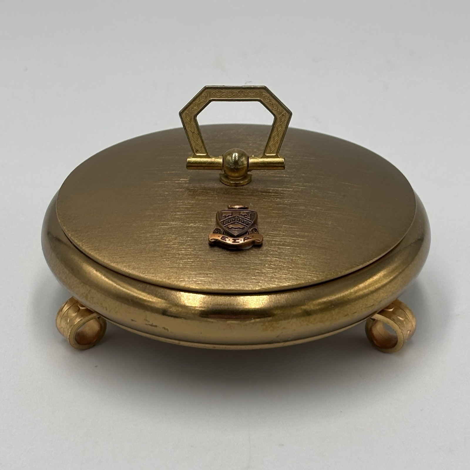 Vintage Premium Brass Tabletop Display Trinket Box Footed Lined w/ RED Velvet