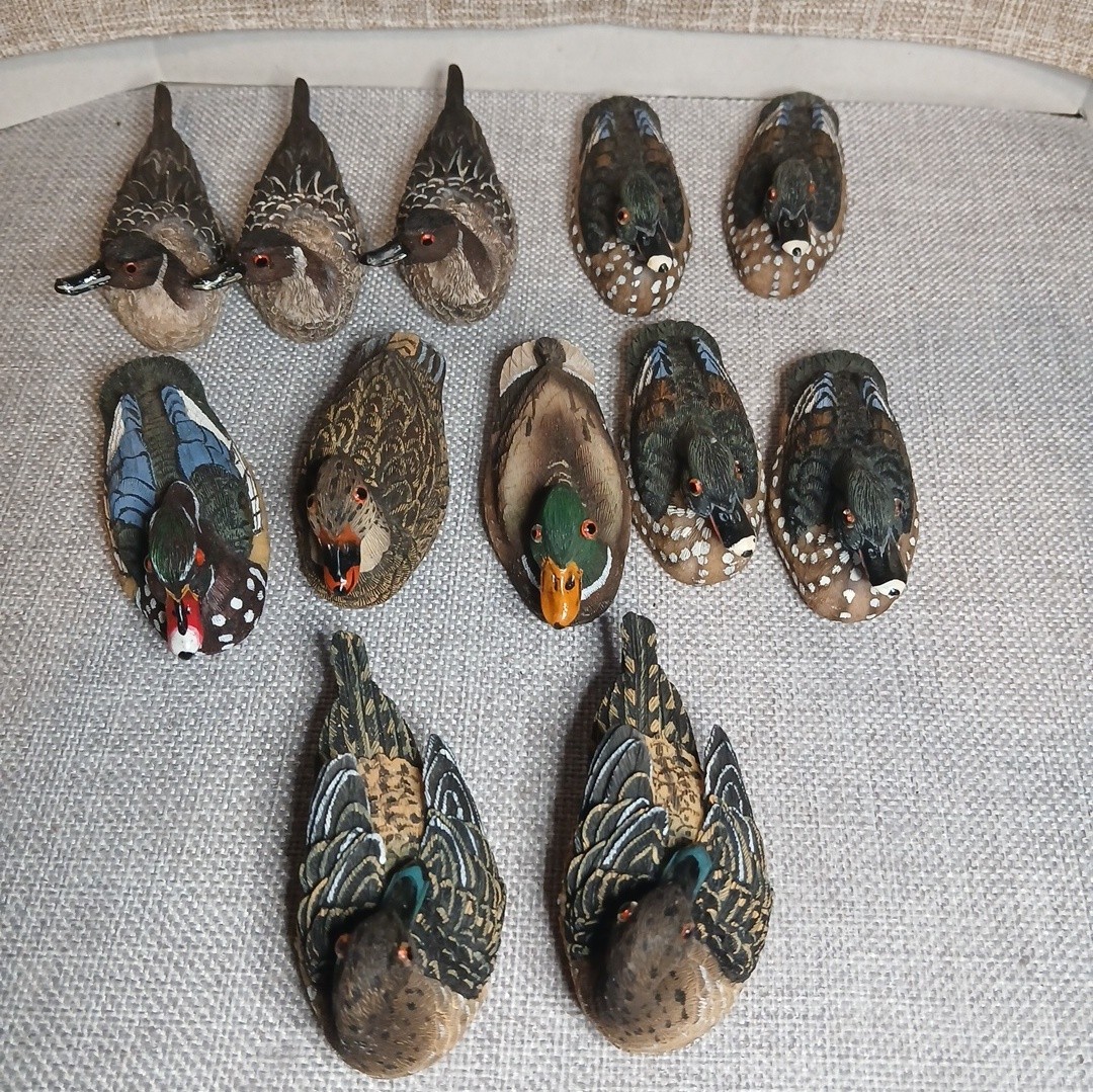 Miniature Resin Mallard Ducks Lot of 12 Hand Painted Figurines Vintage Decor 3\