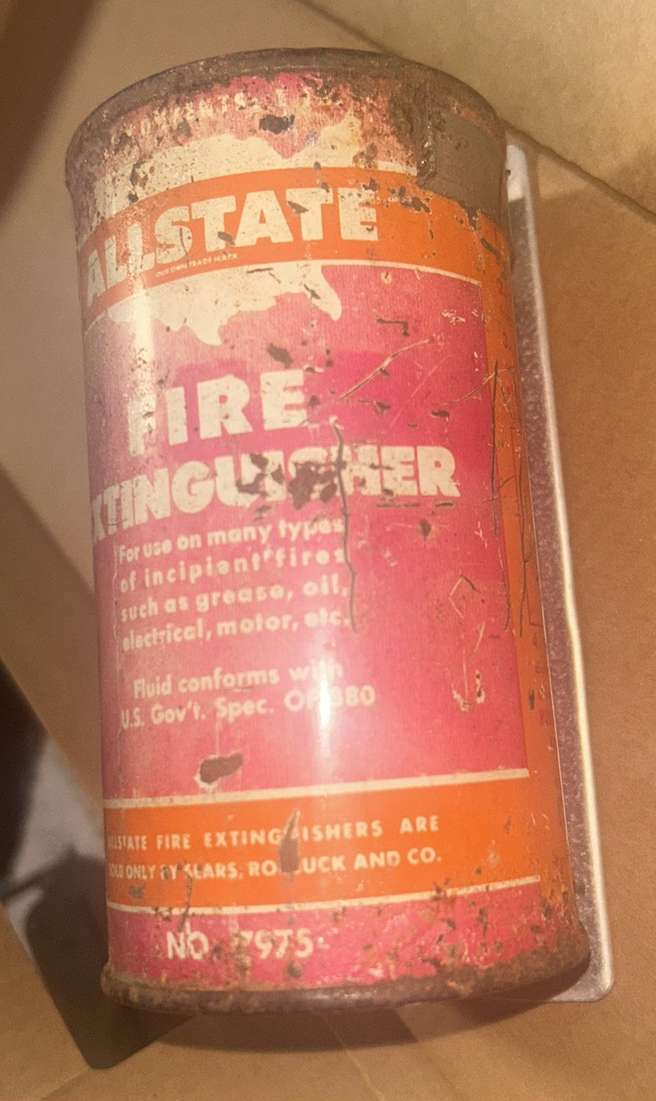 Vintage AllState (Sears) Wall Mounted Fire Extinguisher Can, No. 7975