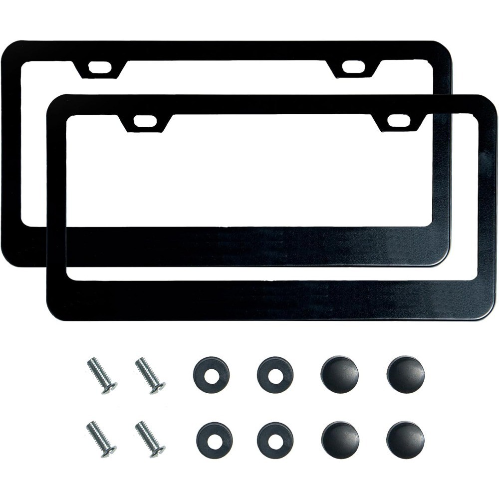 Matte Black License Plate Frame 2 Pack Rust Proof Stainless Steel Holder