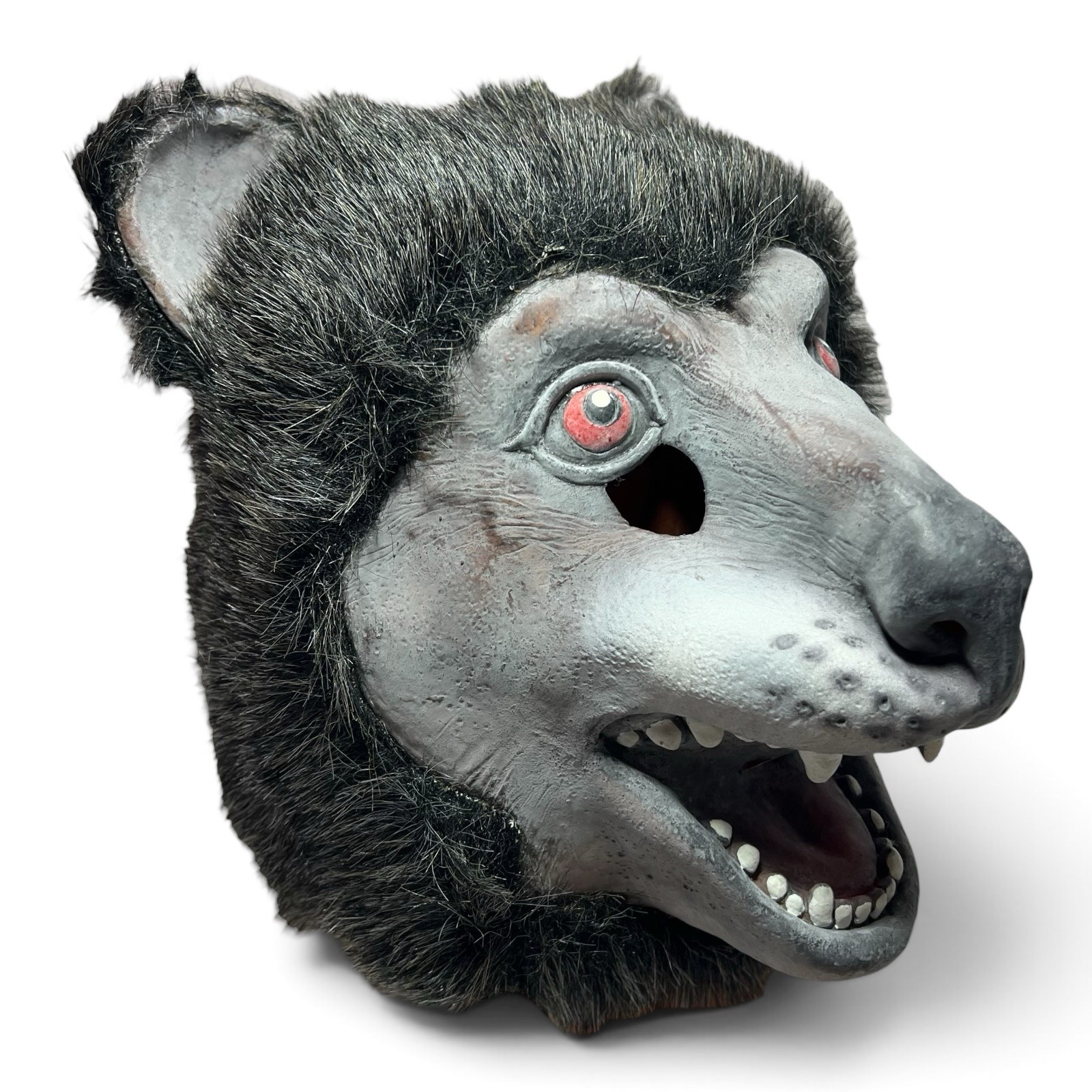 Vintage Bear Werewolf Full Head Latex Halloween Mask Red Eyes Faux Fur Rare