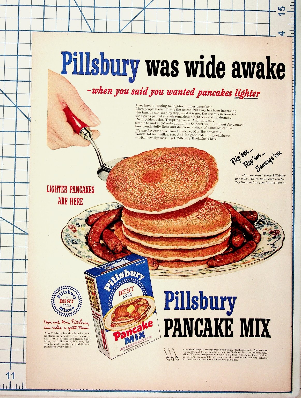 Vintage Pillsbury Pancake Mix Ad 1940s 50s Food Advertising Ephemera