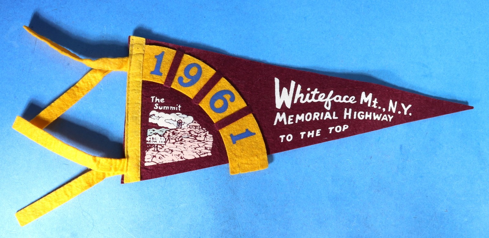 Vintage 1961 Whiteface Mtn. NY - Memorial Highway to The Top - Pennant