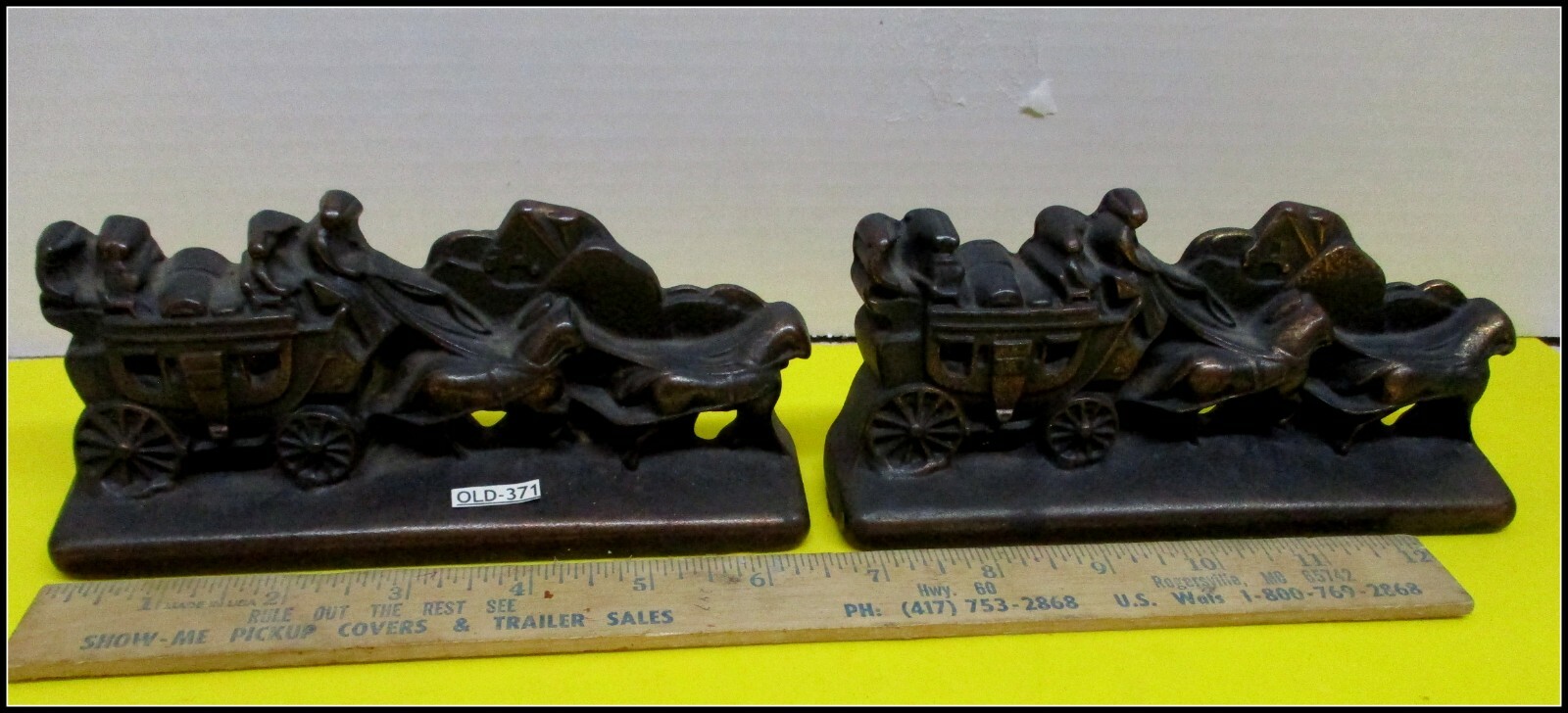 Antque Very Heavy Vintage Bronze JUDD Stage Coach Western BOOKENDS Numbered Antque Very Heavy Vintage Bronze JUDD Stage Coach Western BOOKENDS Numbered