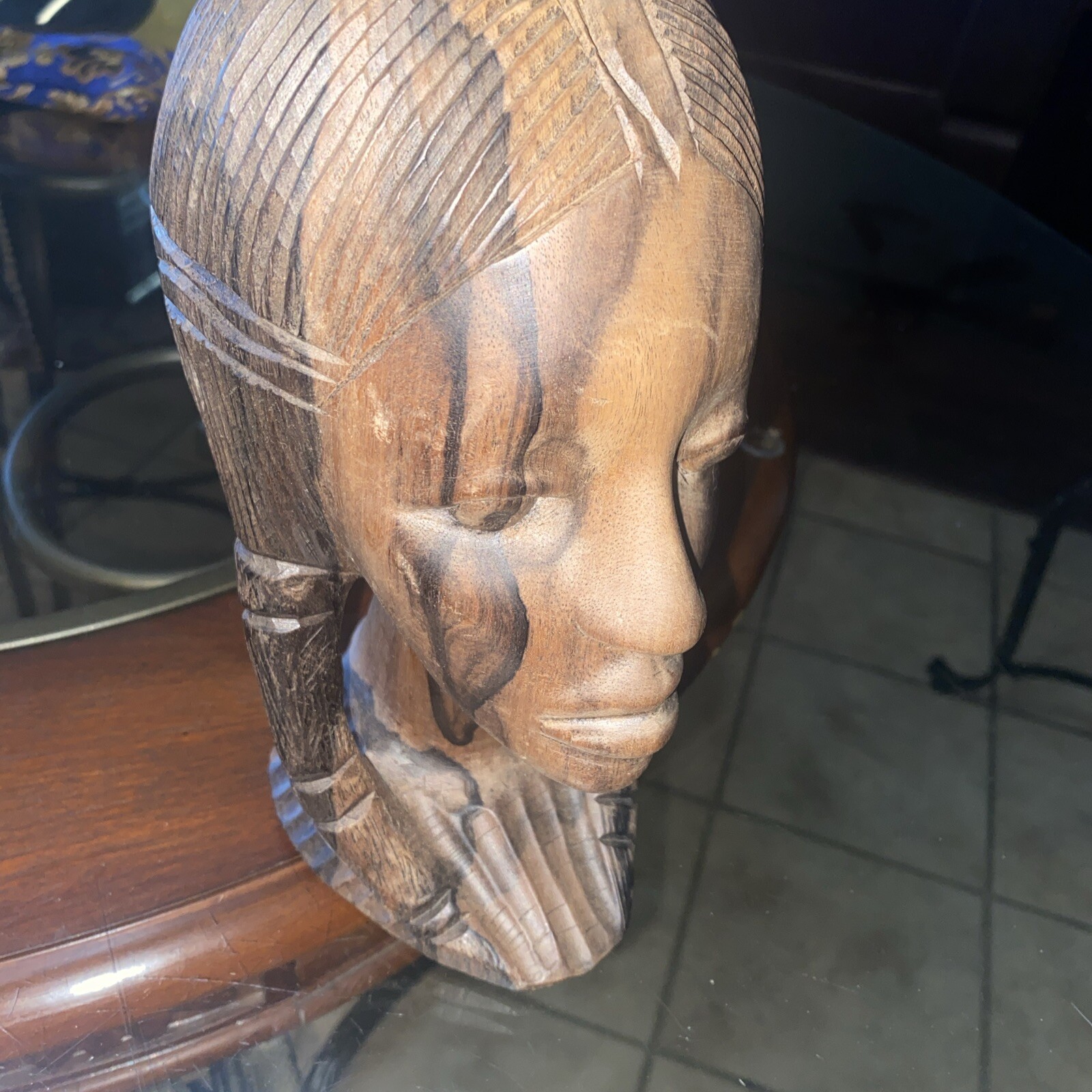 African Tribal Woman Braided Gorgeous Wood Handmade Piece 