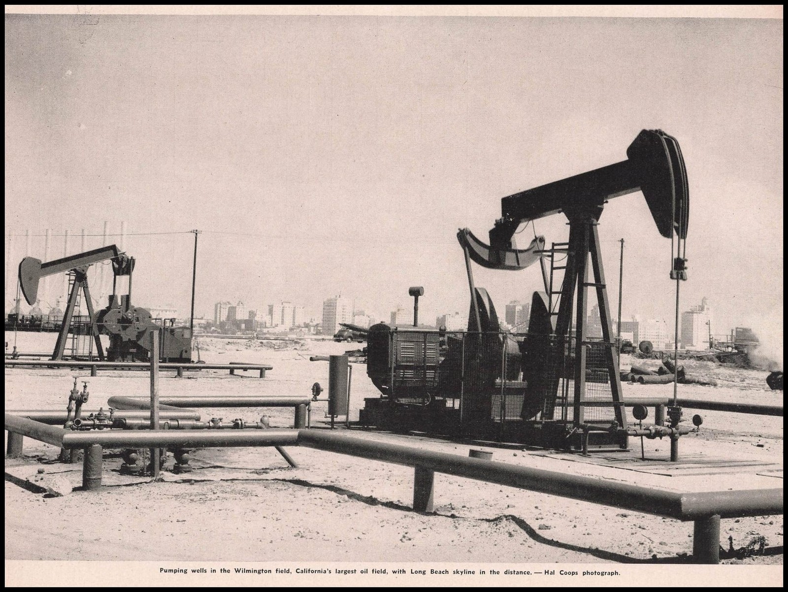 1951 Wilmington Oil Field Photo Oil Pump Jacks Long Beach California Print Ad